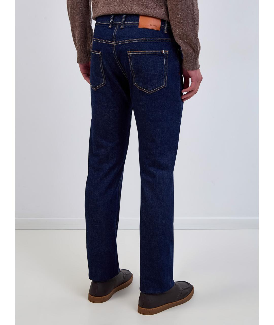 CANALI Темно-синие хлопковые прямые джинсы, фото 4