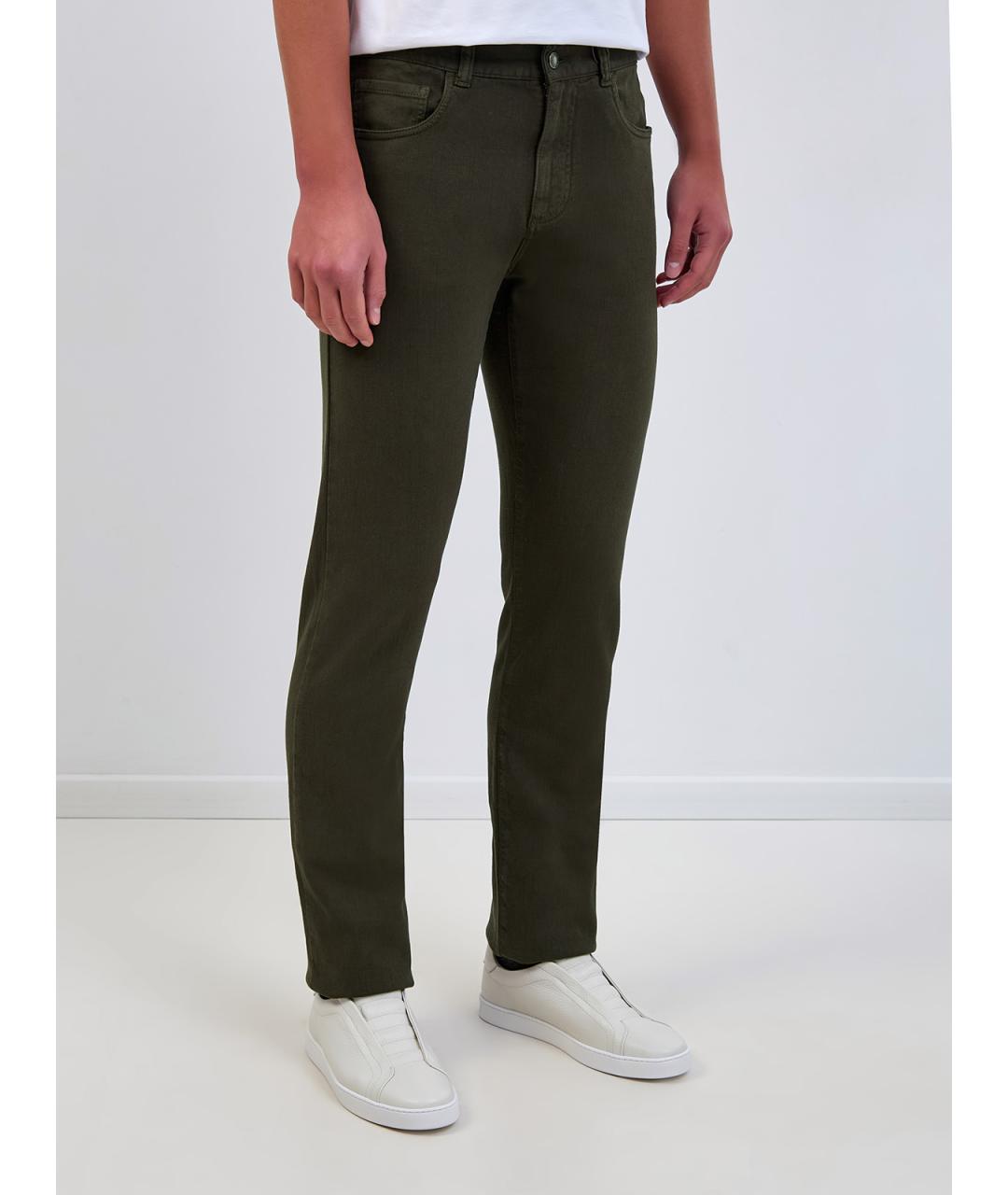 CANALI Хаки хлопковые джинсы скинни, фото 3