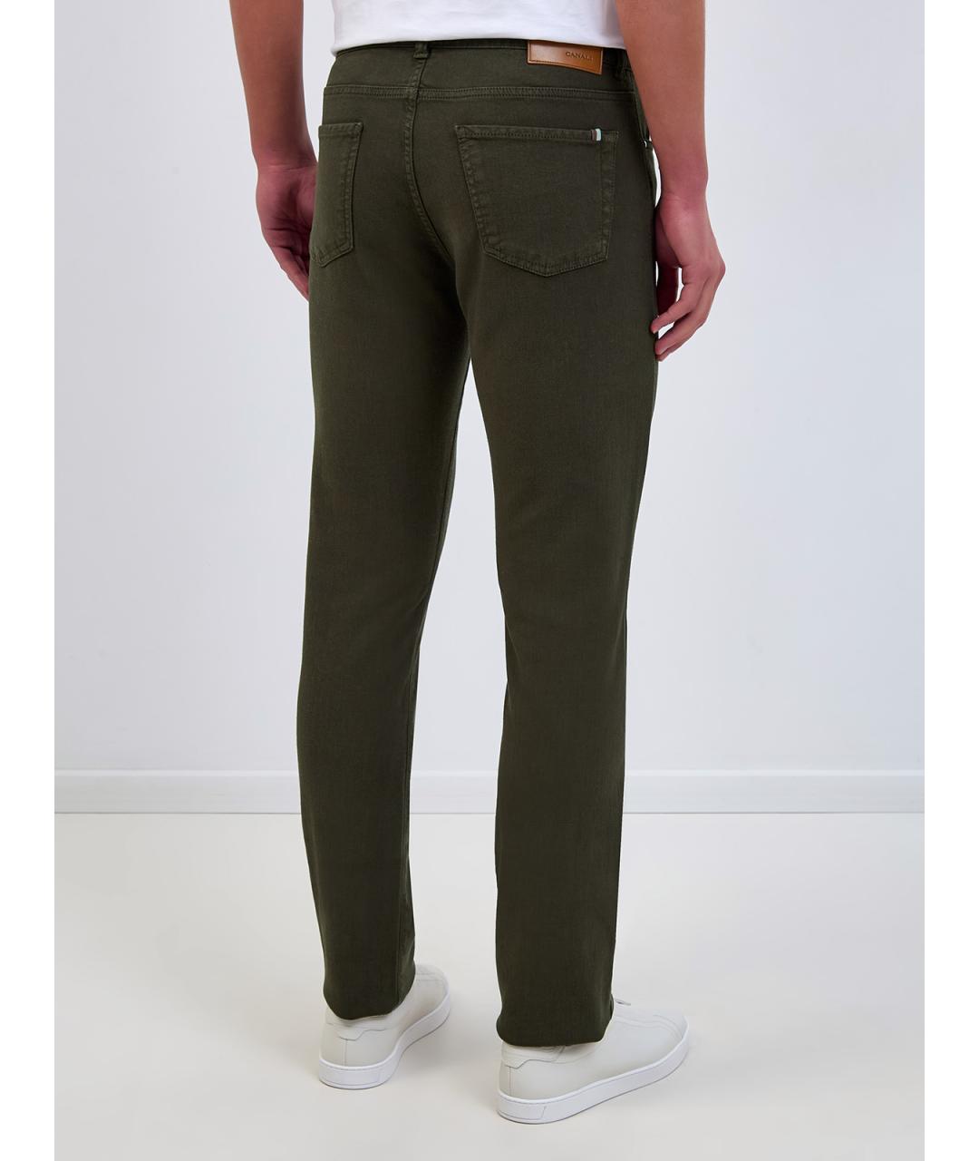 CANALI Хаки хлопковые джинсы скинни, фото 4