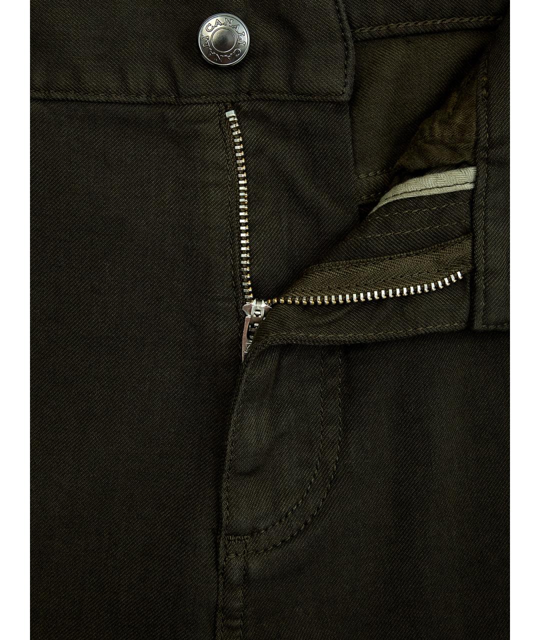CANALI Хаки хлопковые джинсы скинни, фото 6