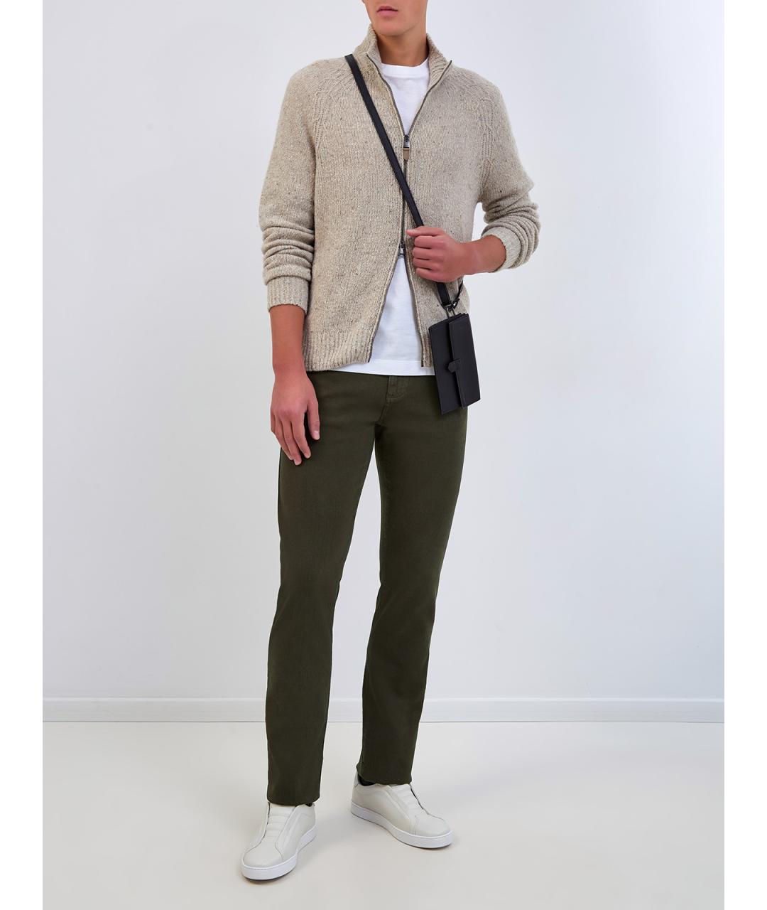 CANALI Хаки хлопковые джинсы скинни, фото 2