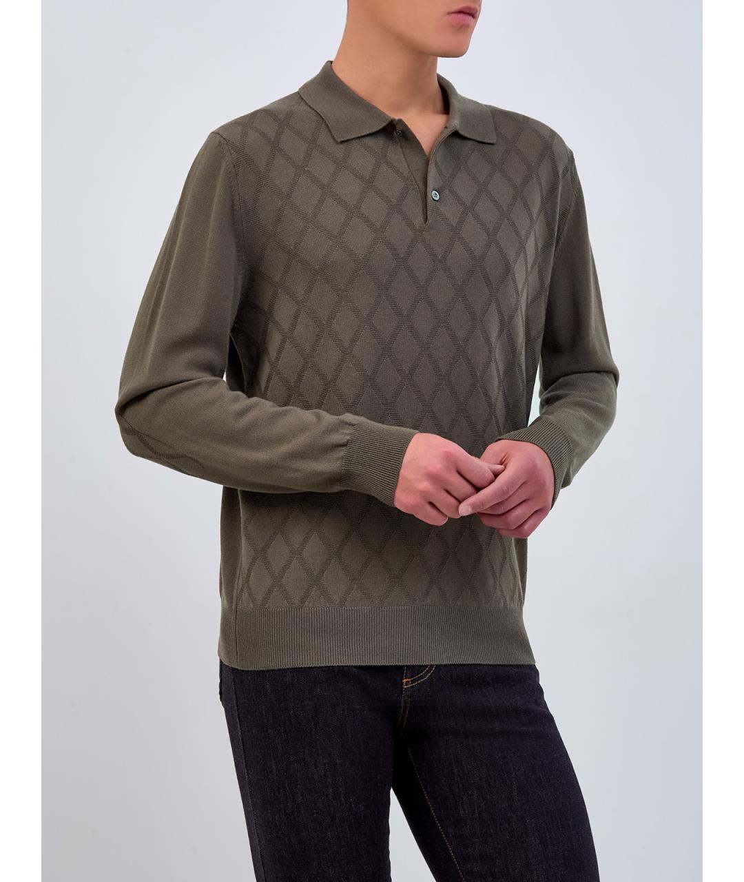 CANALI Хаки поло с длинным рукавом, фото 3