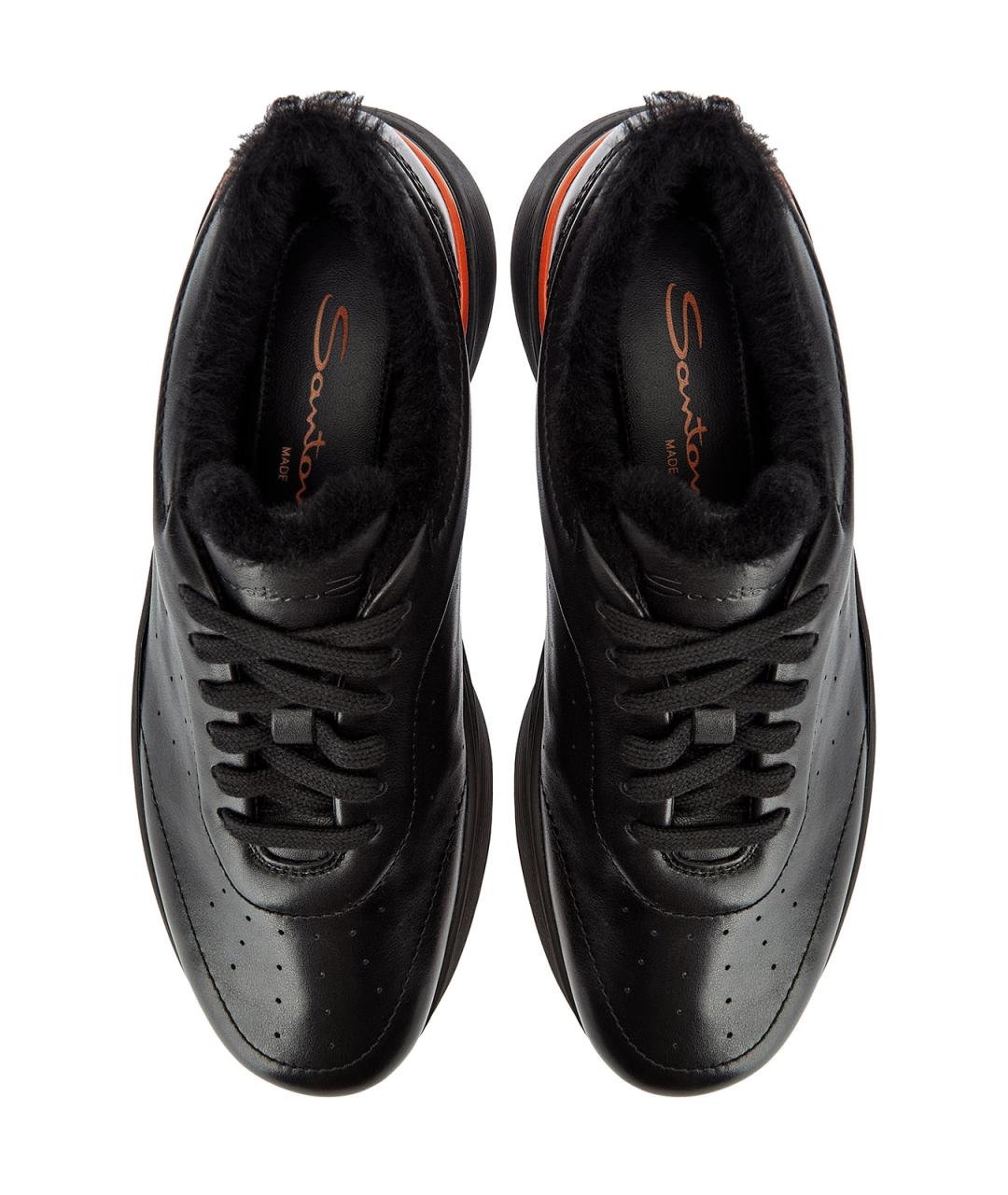 SANTONI Черные кожаные низкие кроссовки / кеды, фото 5