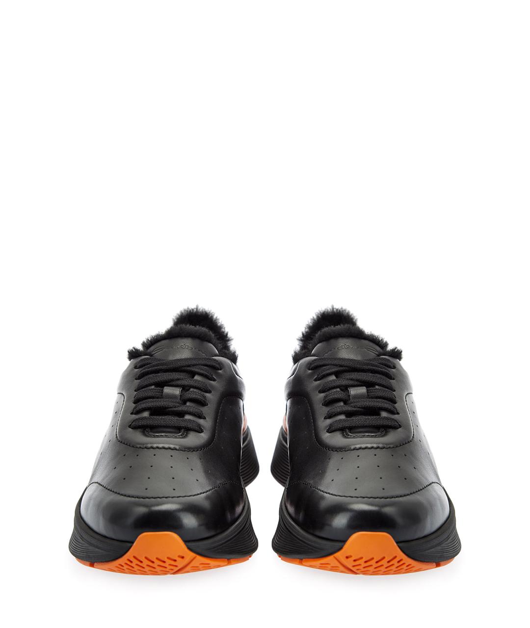 SANTONI Черные кожаные низкие кроссовки / кеды, фото 6