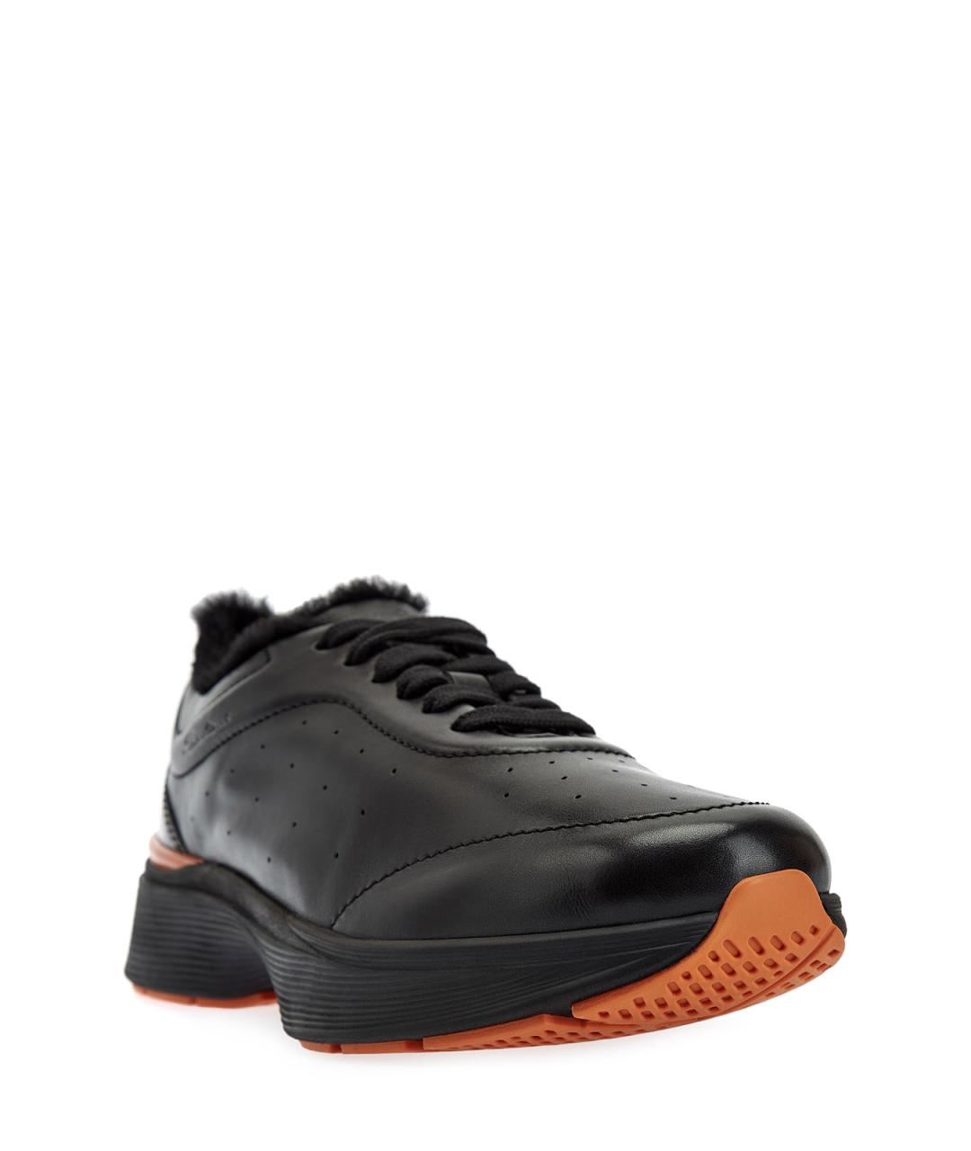 SANTONI Черные кожаные низкие кроссовки / кеды, фото 3