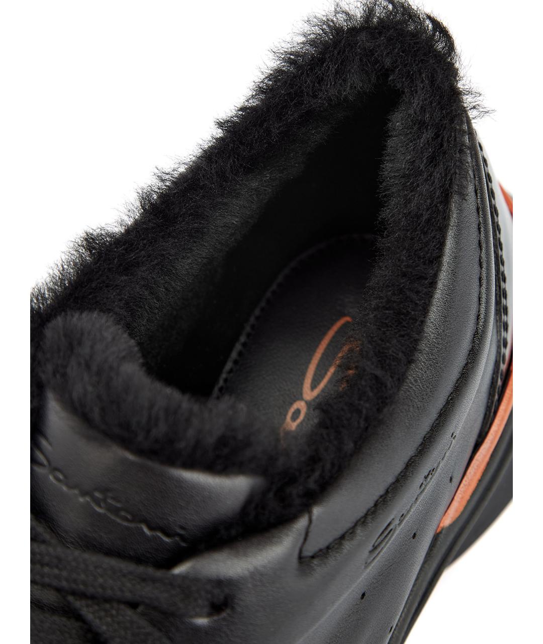 SANTONI Черные кожаные низкие кроссовки / кеды, фото 7