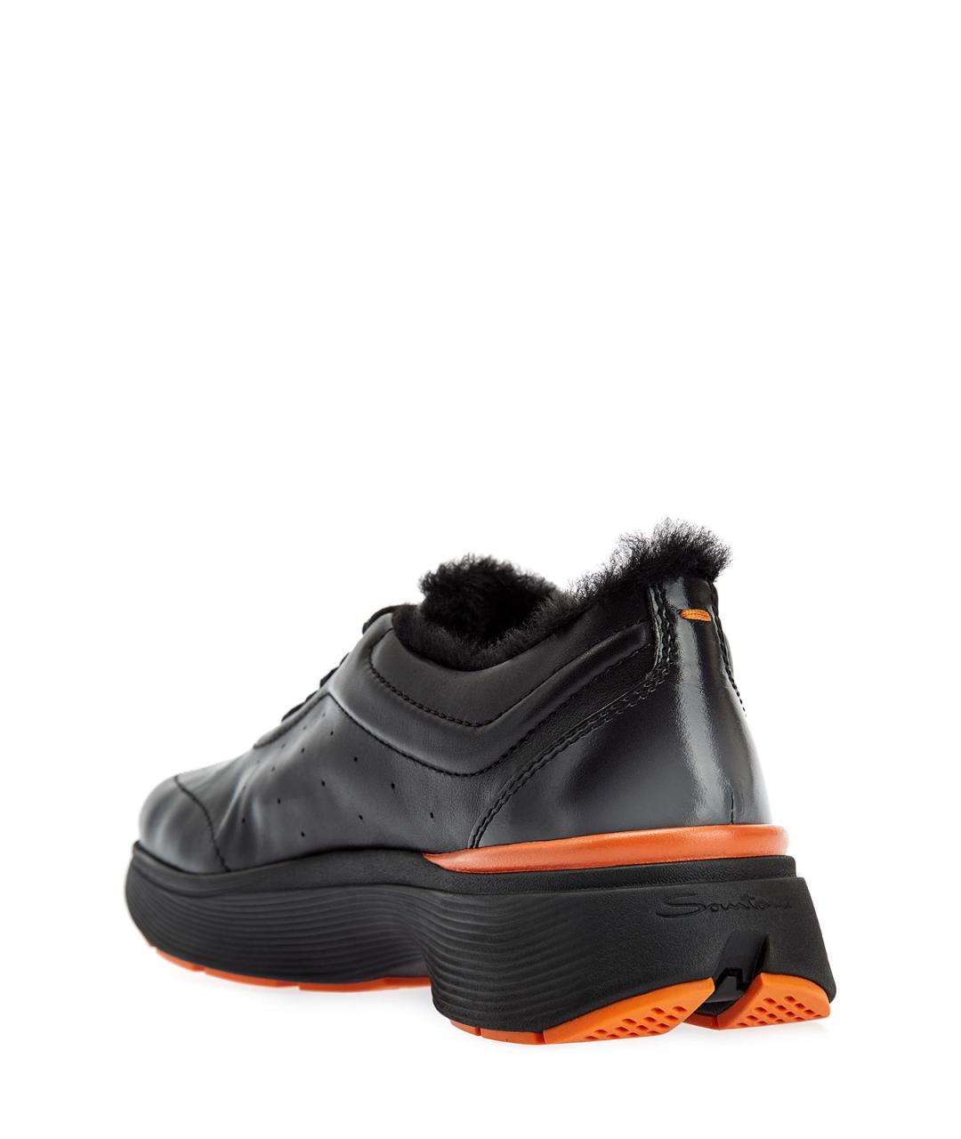 SANTONI Черные кожаные низкие кроссовки / кеды, фото 4