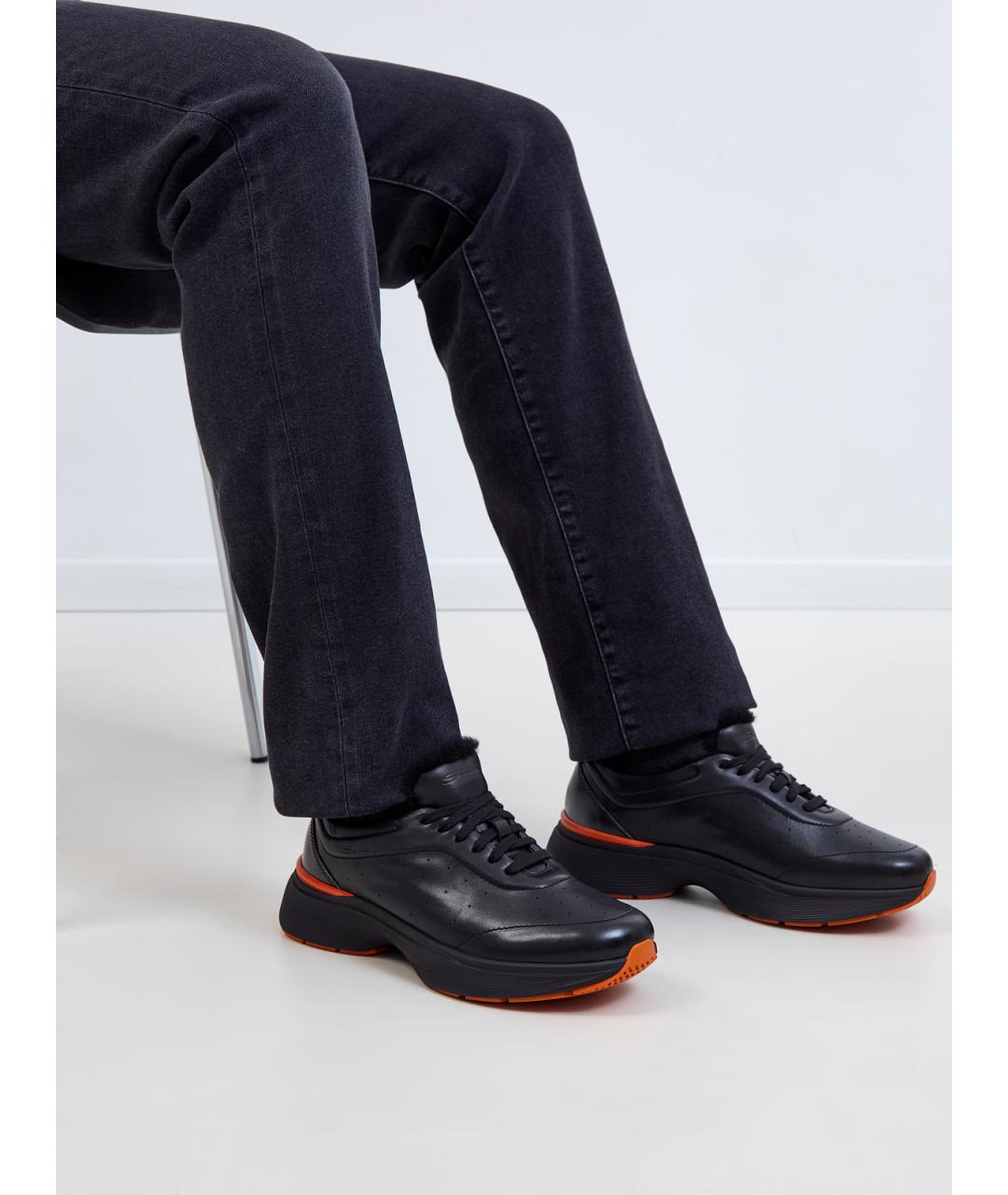 SANTONI Черные кожаные низкие кроссовки / кеды, фото 2