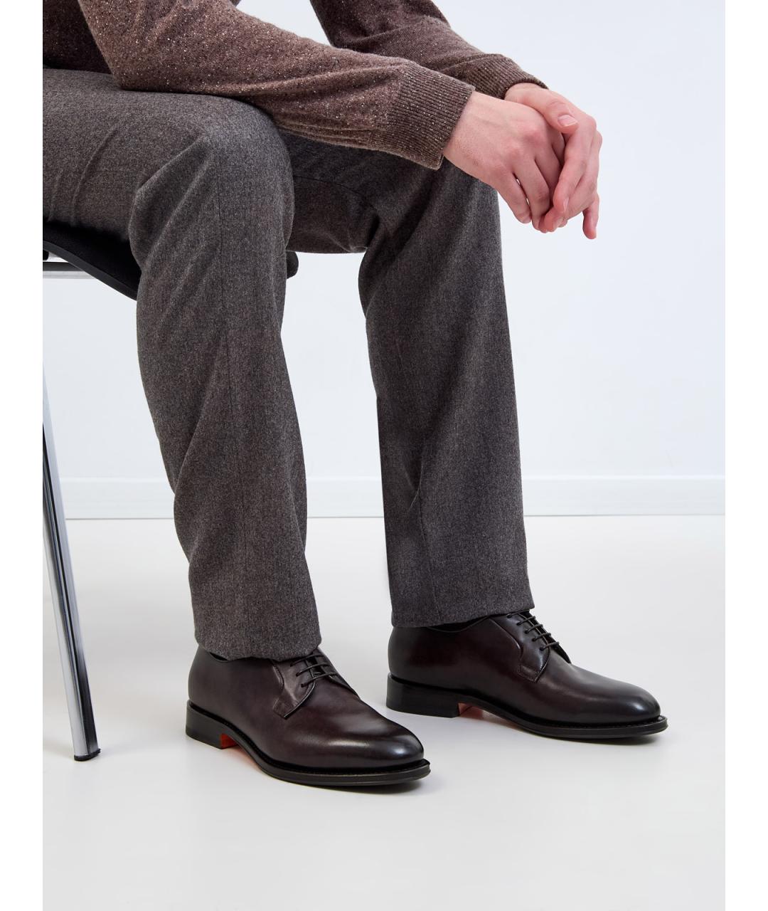 SANTONI Коричневые кожаные туфли, фото 2