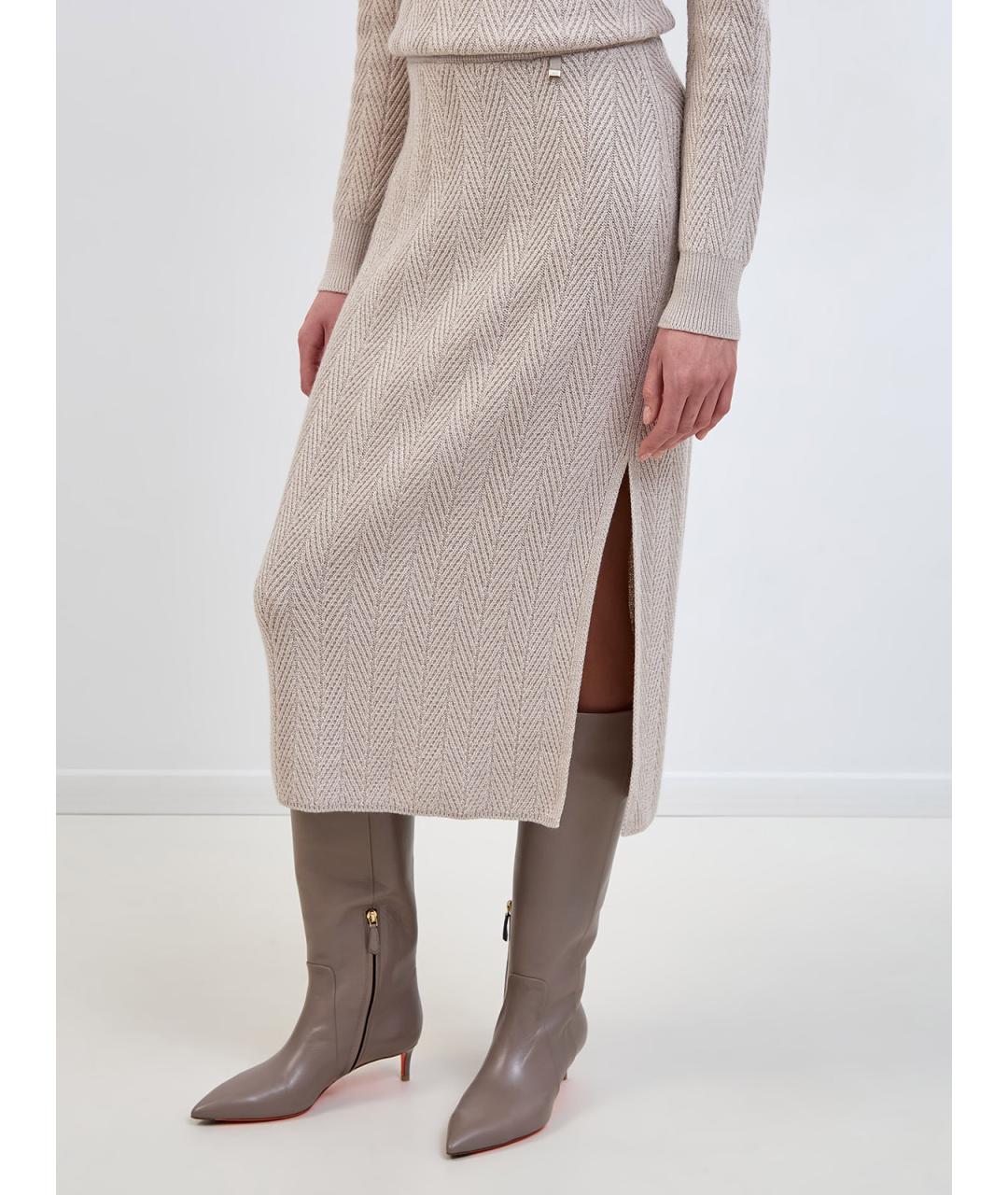 HERNO Бежевая шерстяная юбка миди, фото 3