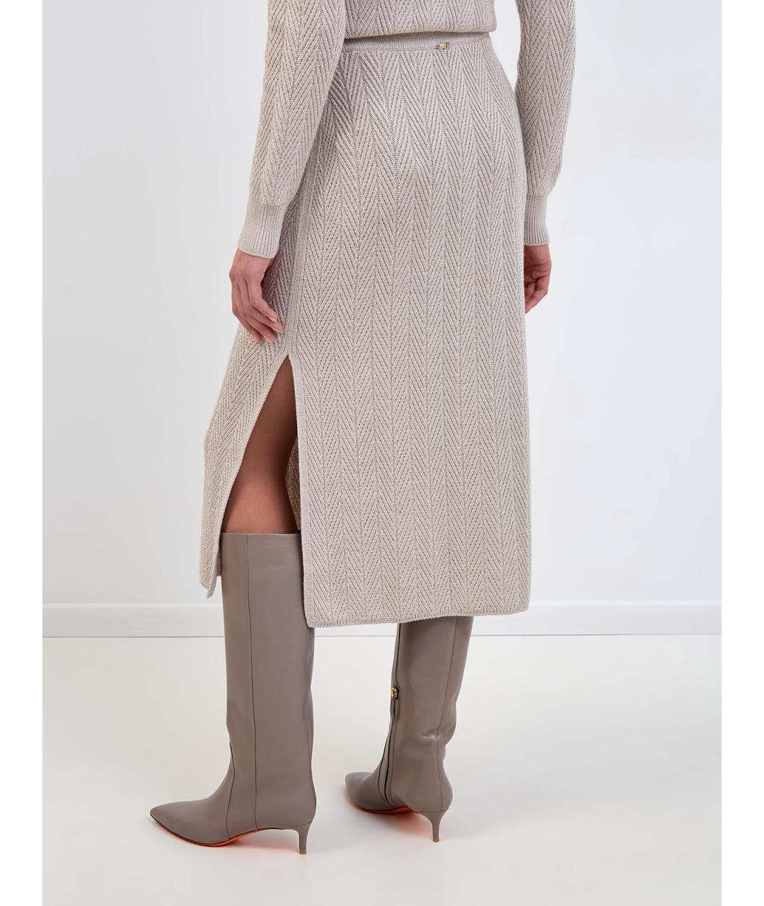 HERNO Бежевая шерстяная юбка миди, фото 4