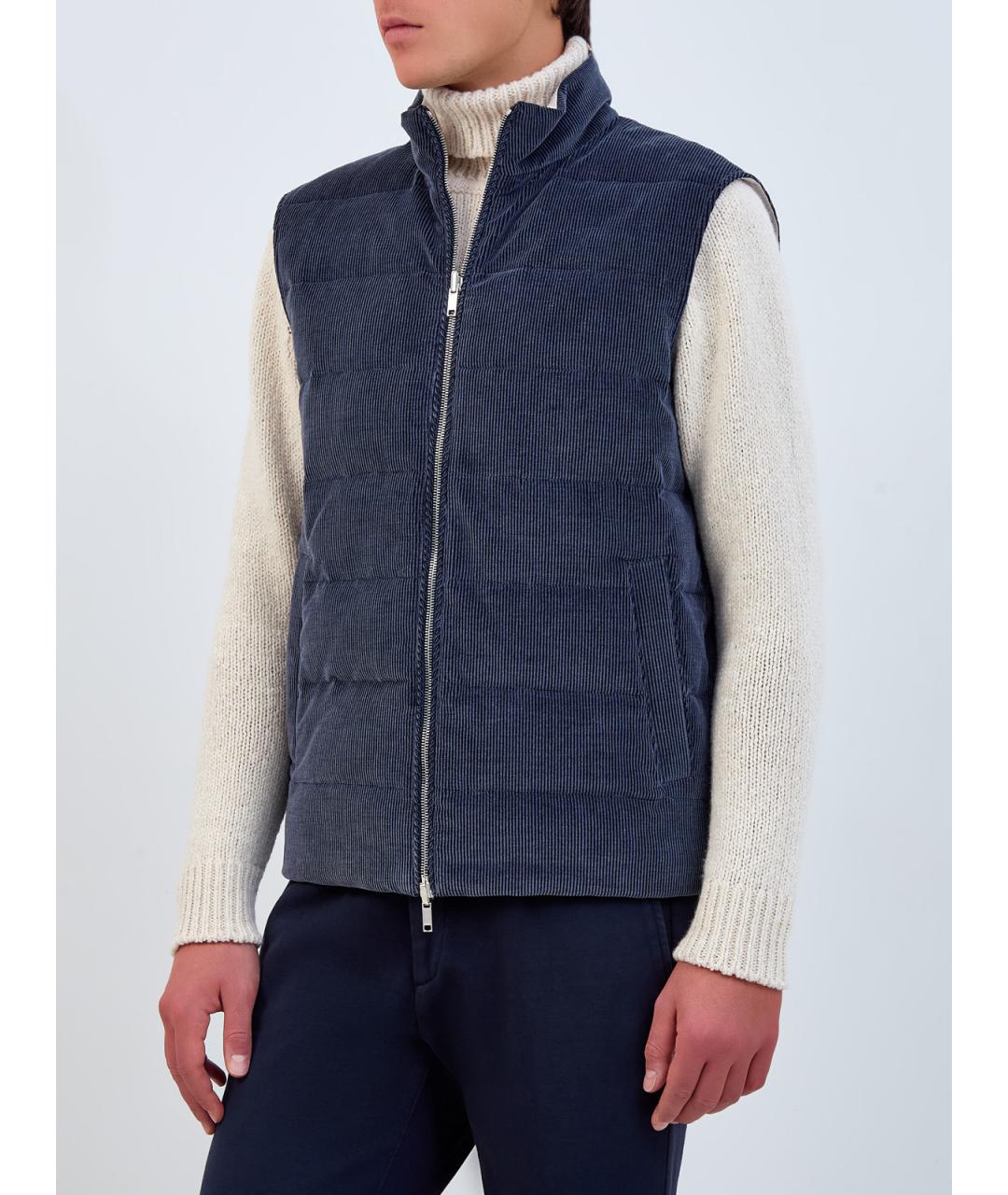 ELEVENTY Синий хлопковый жилет, фото 4