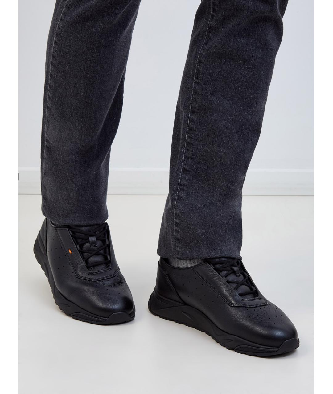 SANTONI Черные кожаные низкие кроссовки / кеды, фото 2