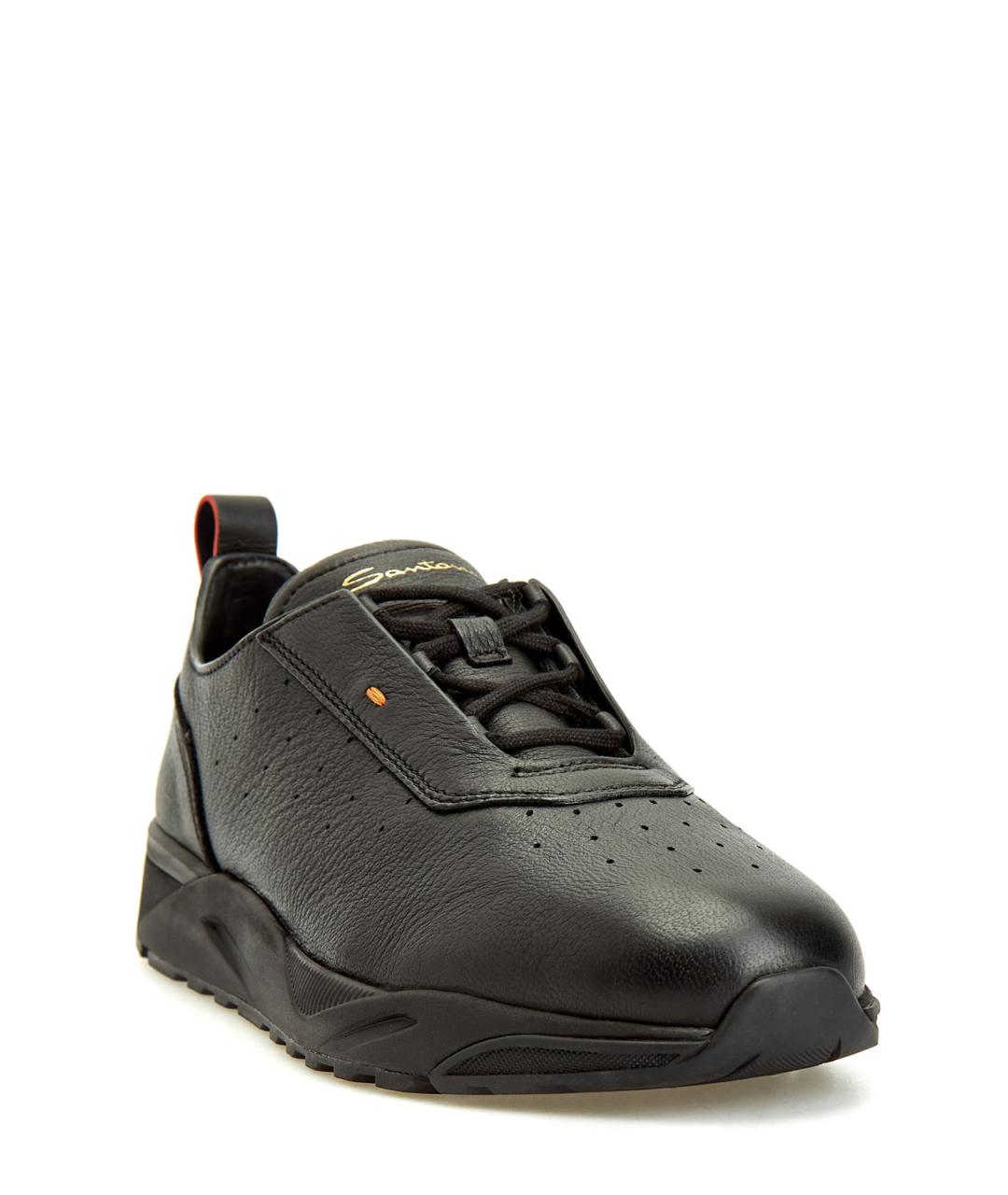 SANTONI Черные кожаные низкие кроссовки / кеды, фото 3