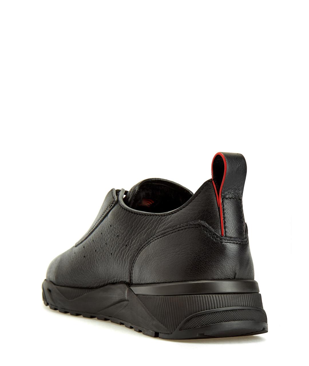 SANTONI Черные кожаные низкие кроссовки / кеды, фото 4