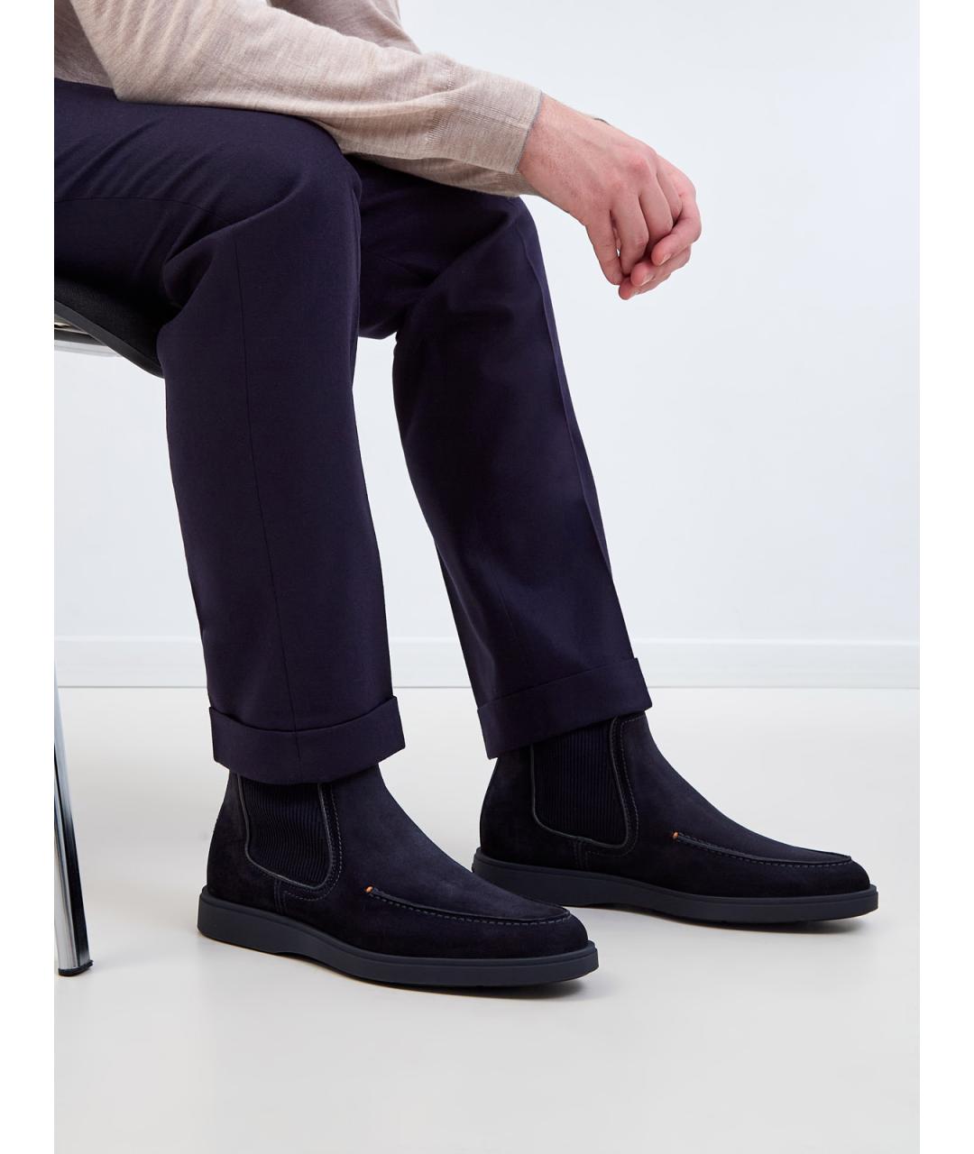 SANTONI Темно-синие замшевые высокие ботинки, фото 2