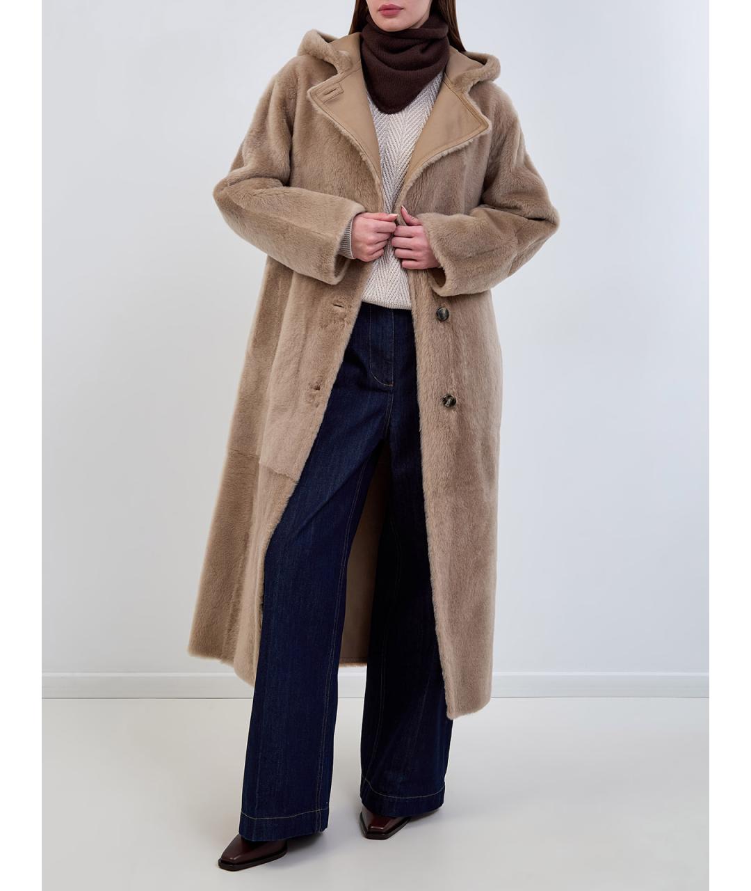 YVES SALOMON Коричневая меховая шуба, фото 2