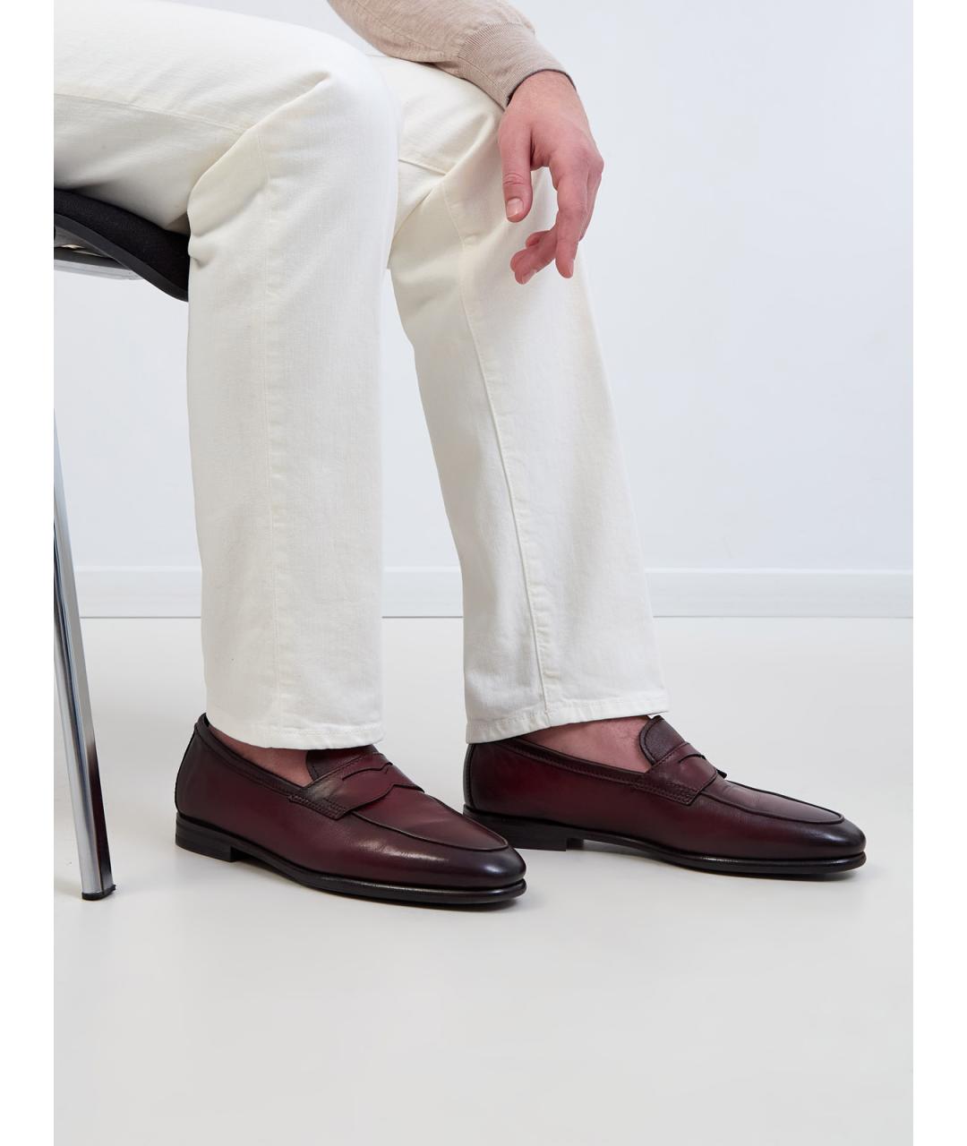 SANTONI Бордовые кожаные лоферы, фото 2