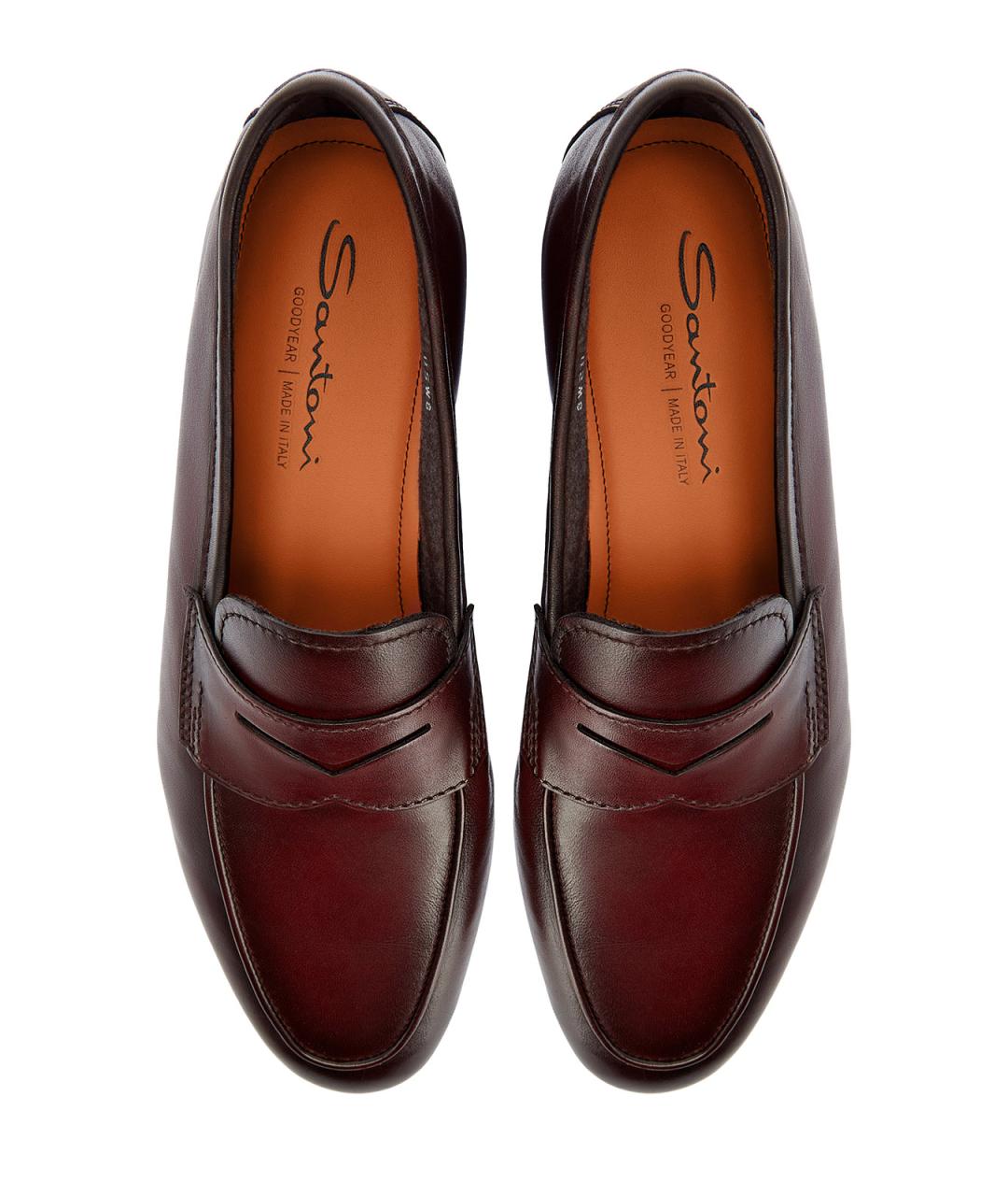 SANTONI Бордовые кожаные лоферы, фото 5