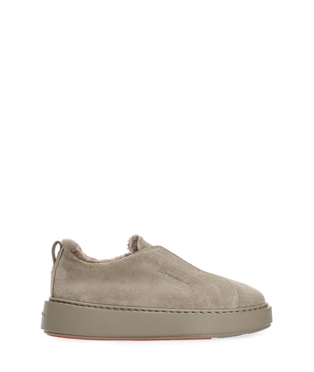 SANTONI Бежевые замшевые слипоны, фото 1