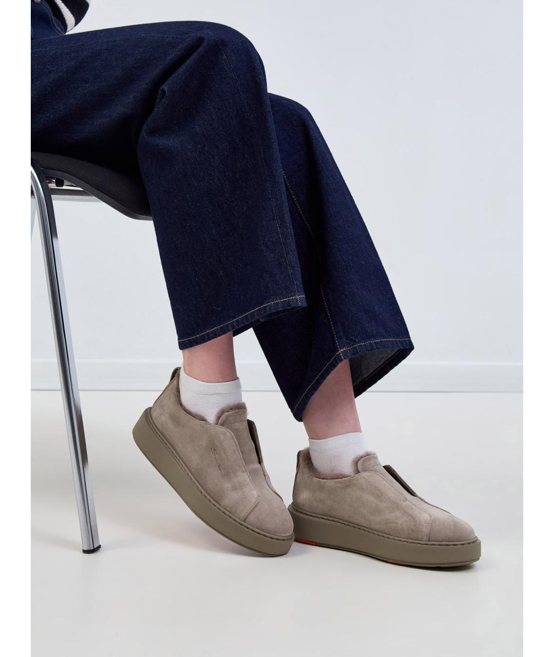 SANTONI Бежевые замшевые слипоны, фото 2