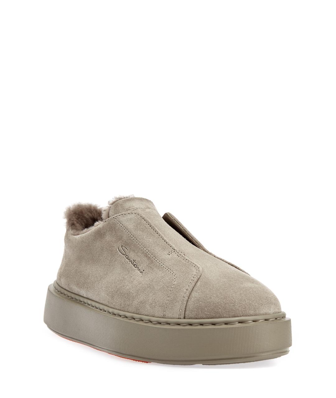 SANTONI Бежевые замшевые слипоны, фото 3