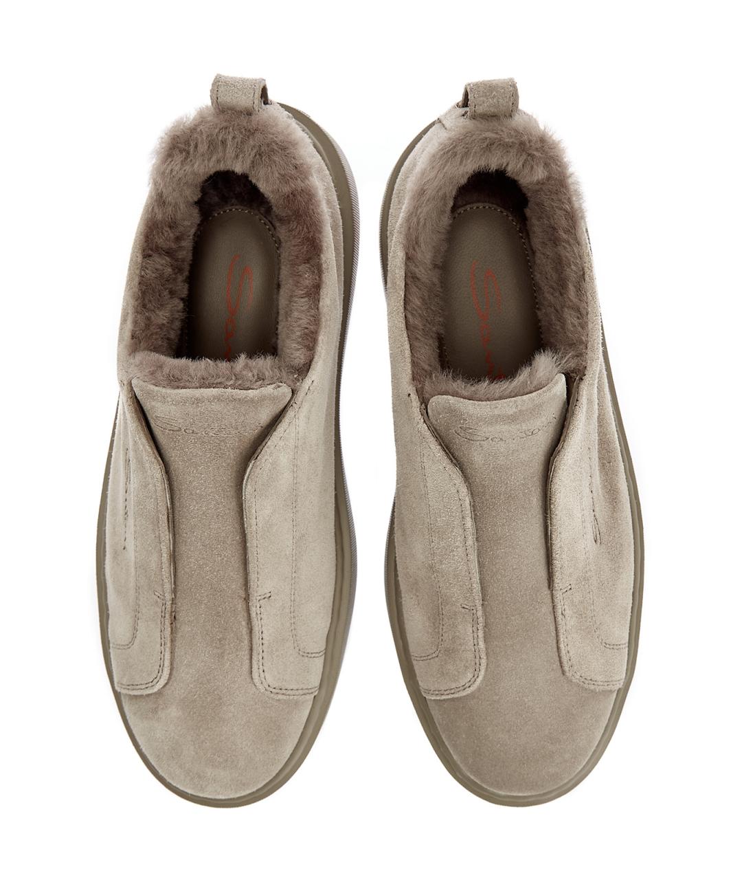SANTONI Бежевые замшевые слипоны, фото 5