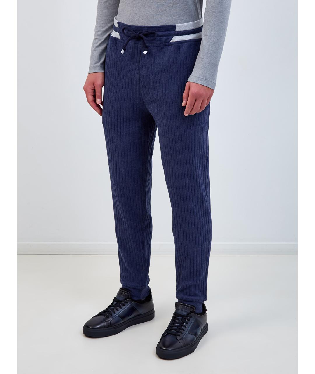 BRUNELLO CUCINELLI Синие хлопковые повседневные брюки, фото 3