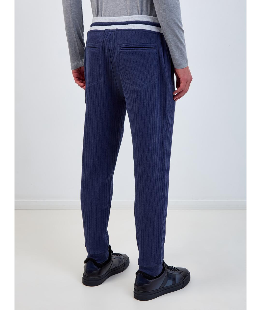 BRUNELLO CUCINELLI Синие хлопковые повседневные брюки, фото 4