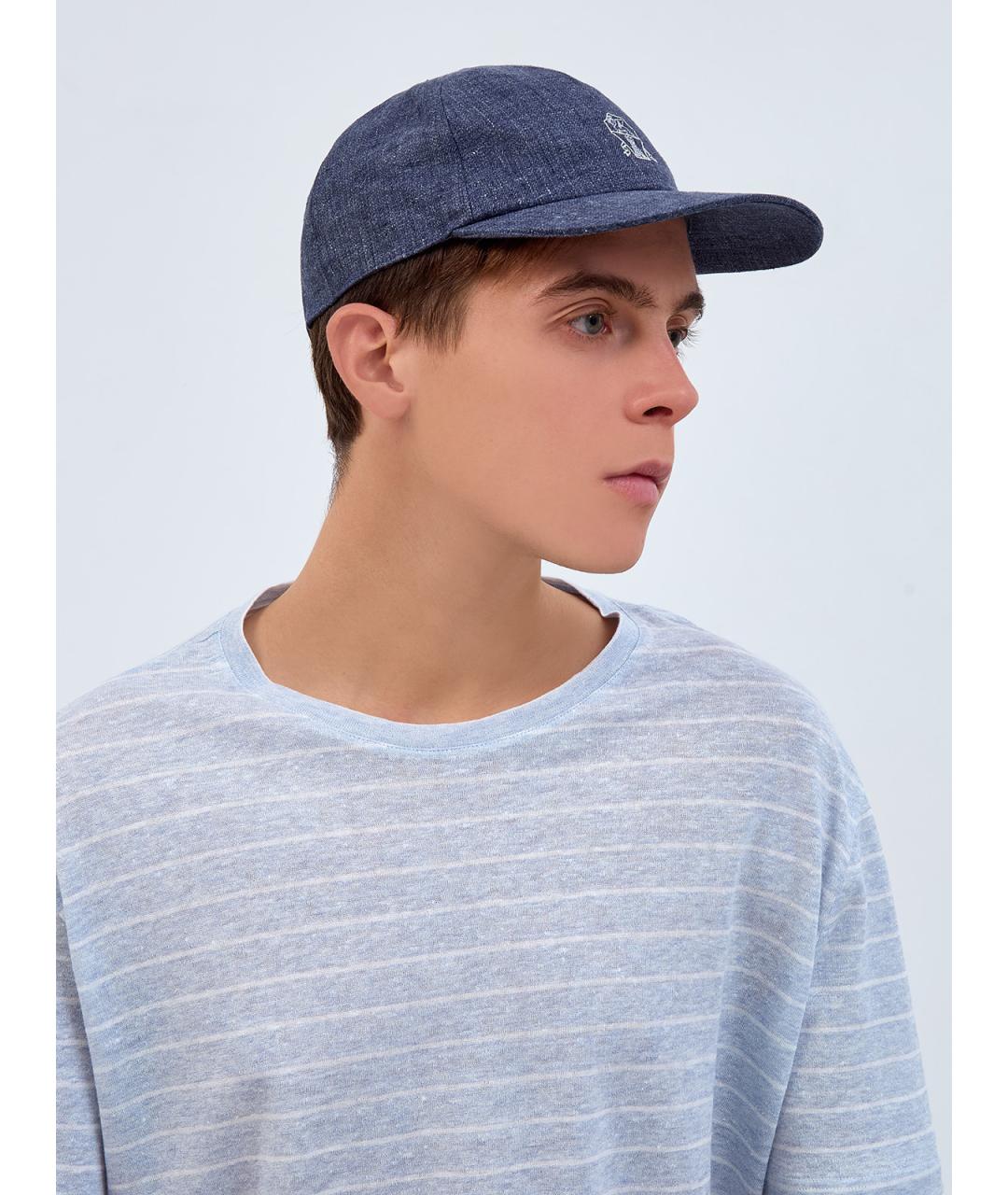 BRUNELLO CUCINELLI Синяя льняная кепка/бейсболка, фото 2