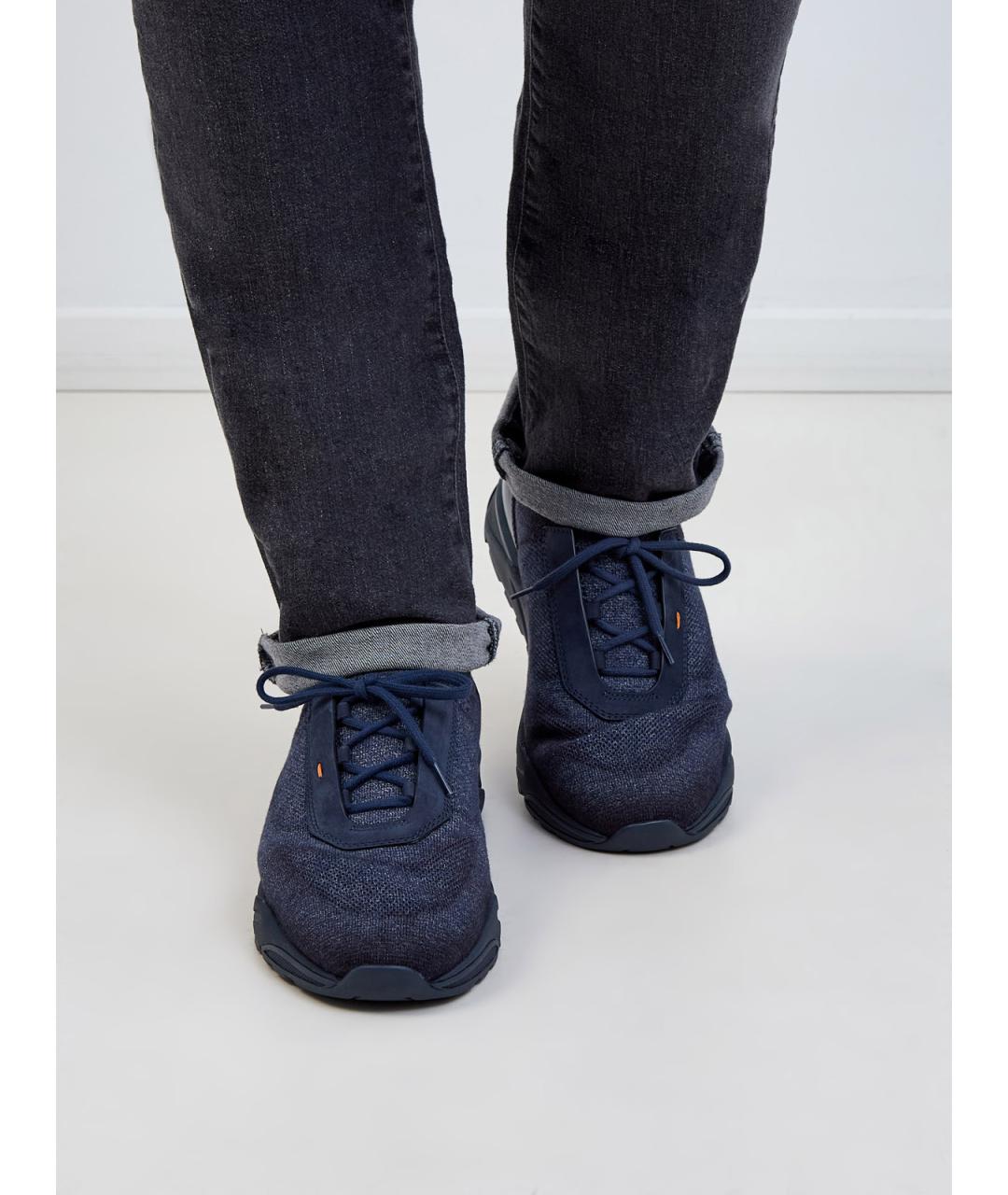 SANTONI Синие текстильные низкие кроссовки / кеды, фото 2