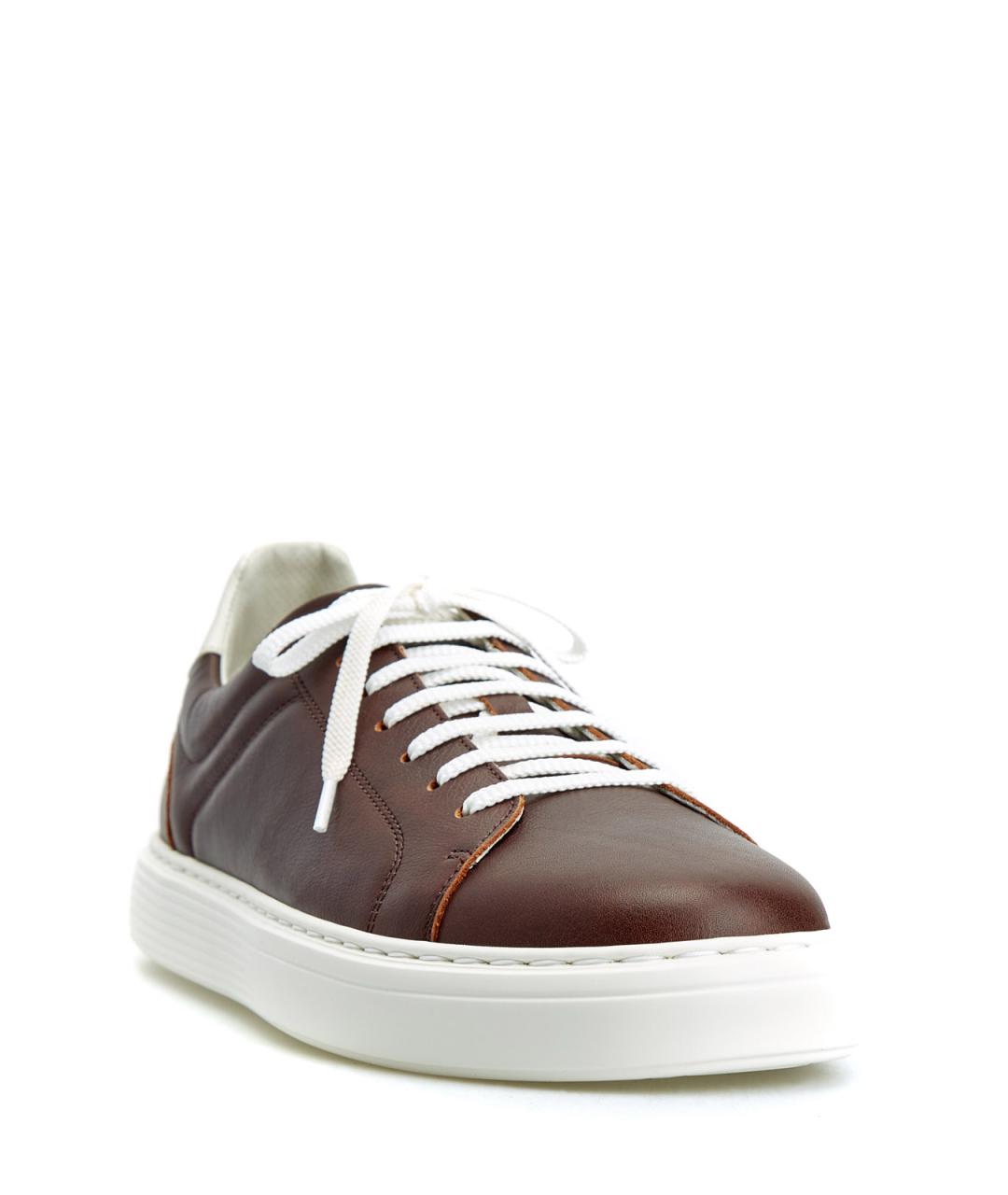BRUNELLO CUCINELLI Коричневые кожаные низкие кроссовки / кеды, фото 3