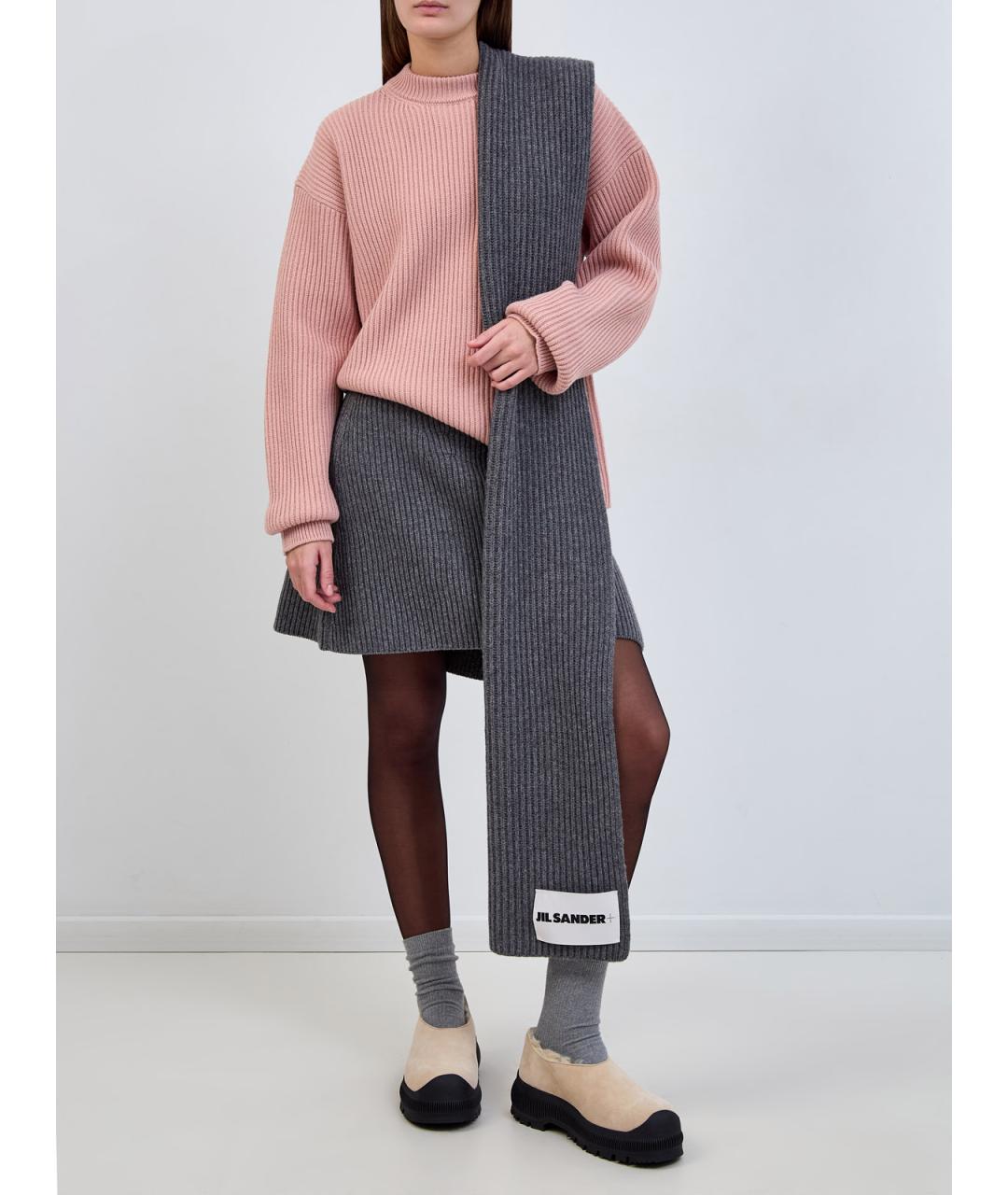 JIL SANDER Серая шерстяная юбка мини, фото 2