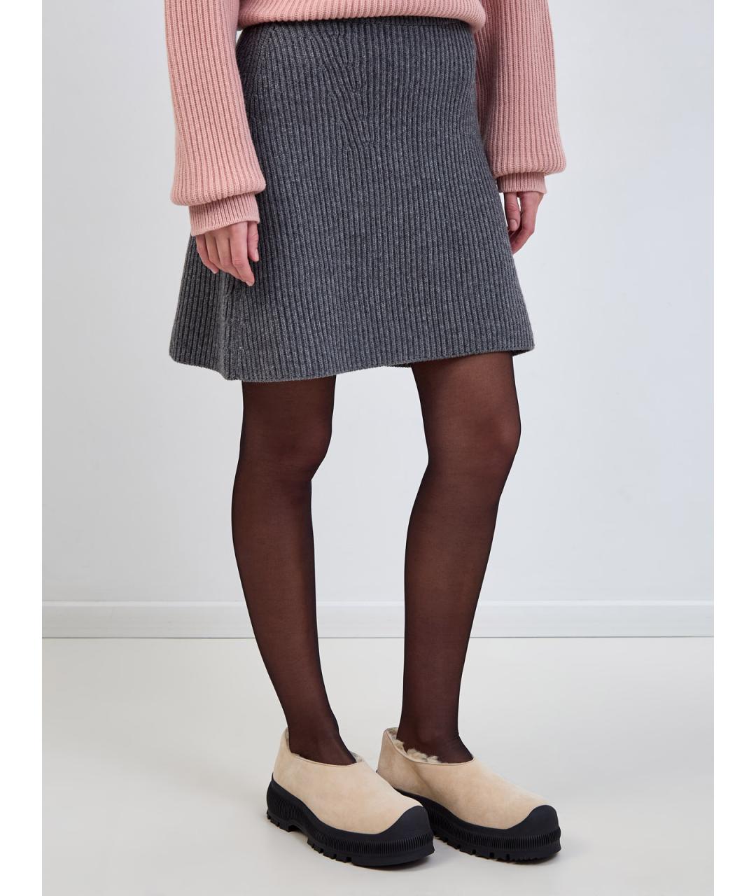 JIL SANDER Серая шерстяная юбка мини, фото 3