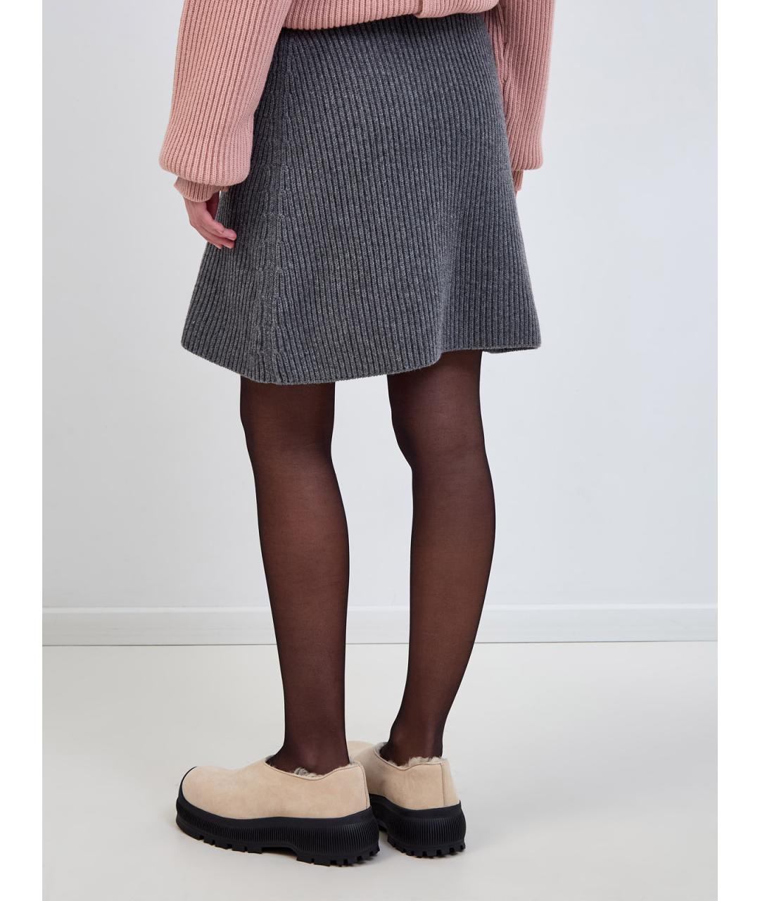 JIL SANDER Серая шерстяная юбка мини, фото 4