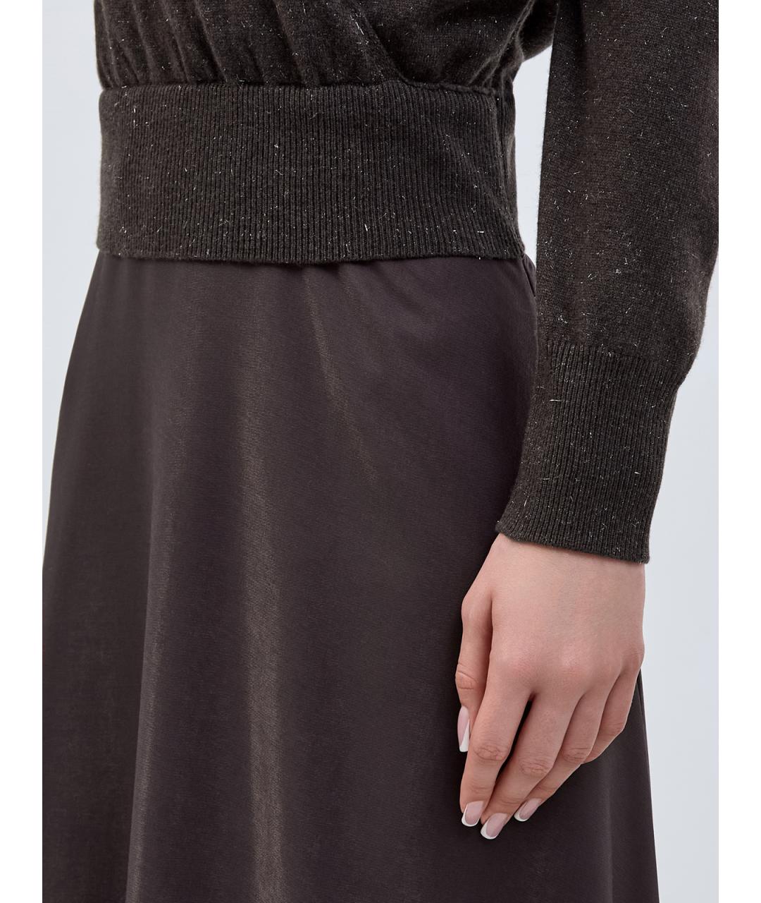 PESERICO Коричневое шерстяное повседневное платье, фото 4