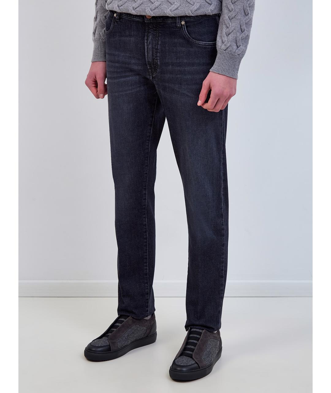 PESERICO Темно-синие хлопковые прямые джинсы, фото 3