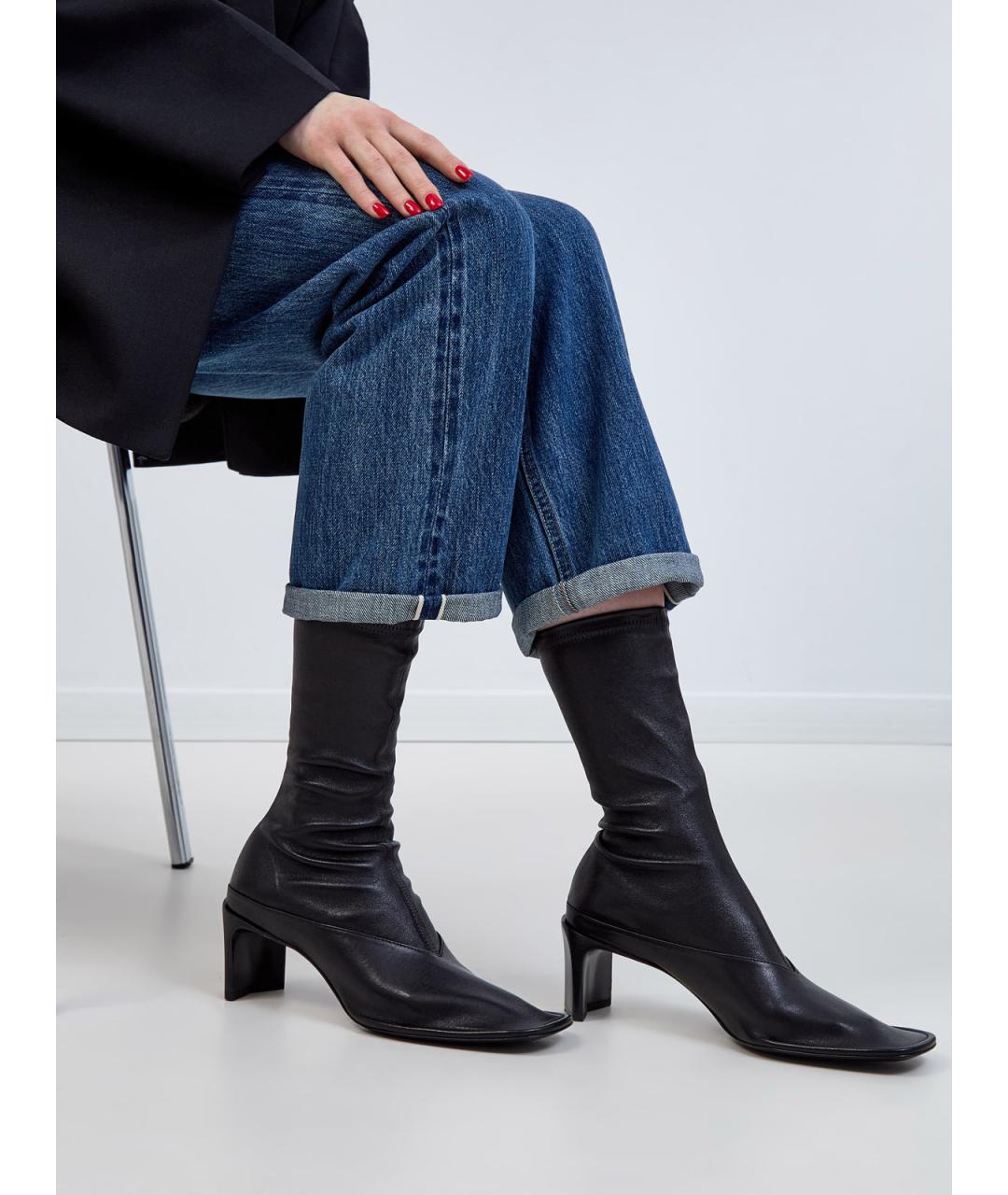 JIL SANDER Черные кожаные ботильоны, фото 2