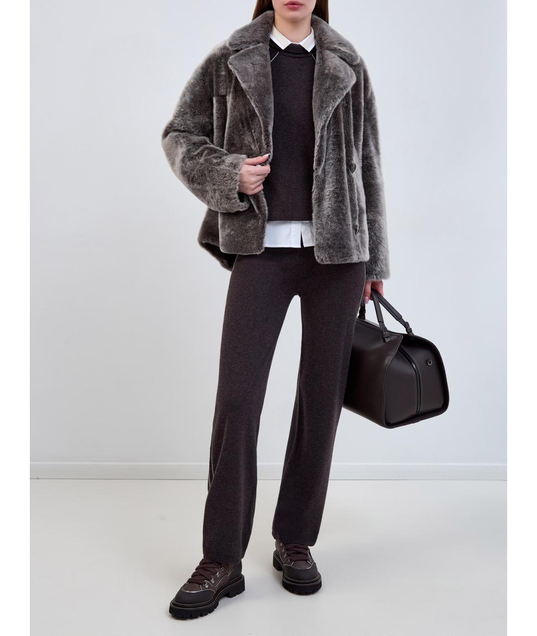 PESERICO Коричневые шерстяные прямые брюки, фото 2