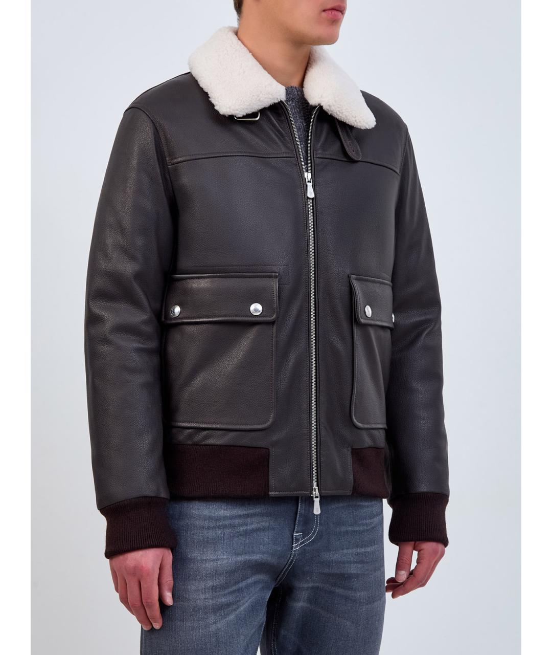 ELEVENTY Коричневая кожаная куртка, фото 3