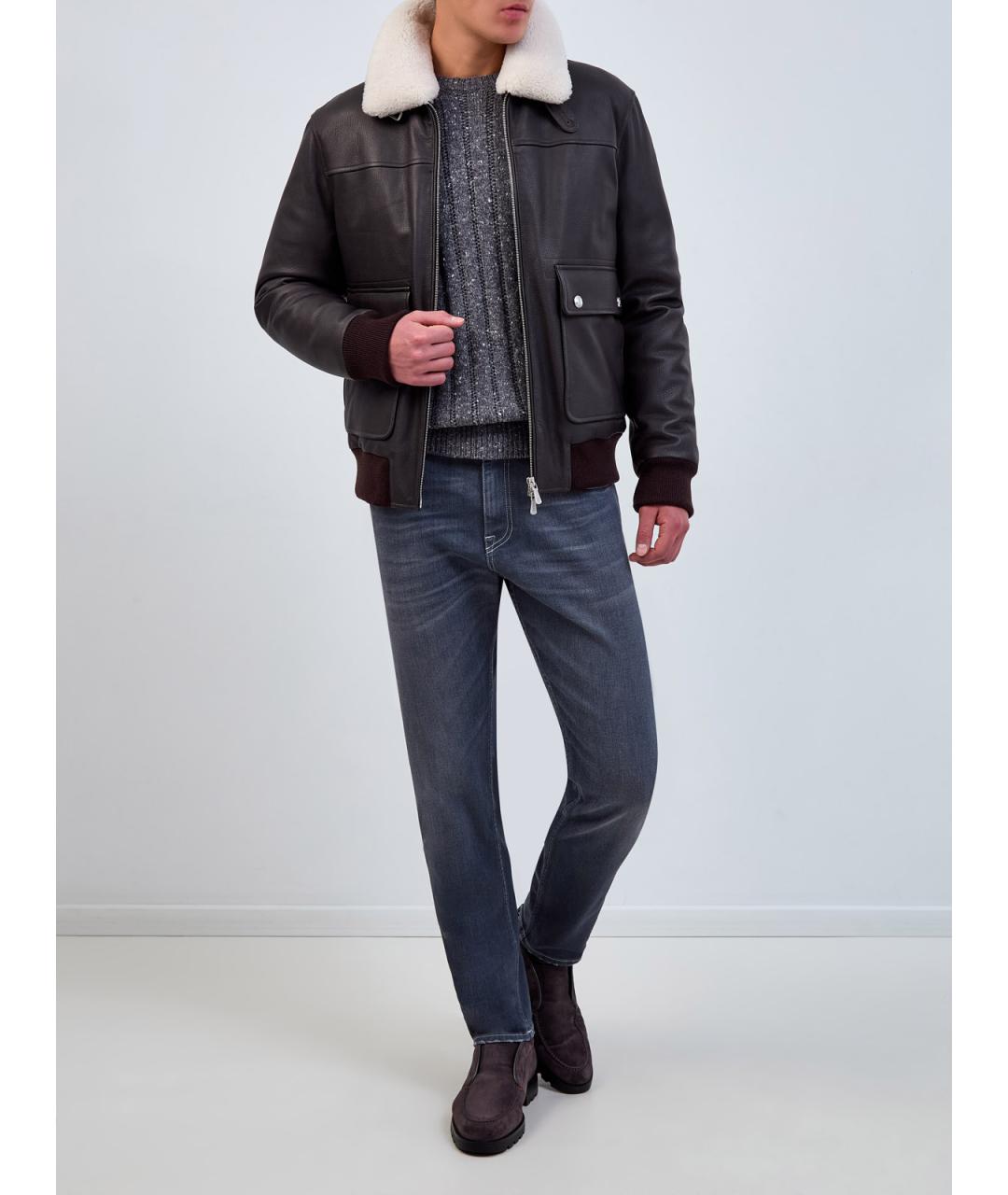 ELEVENTY Коричневая кожаная куртка, фото 2