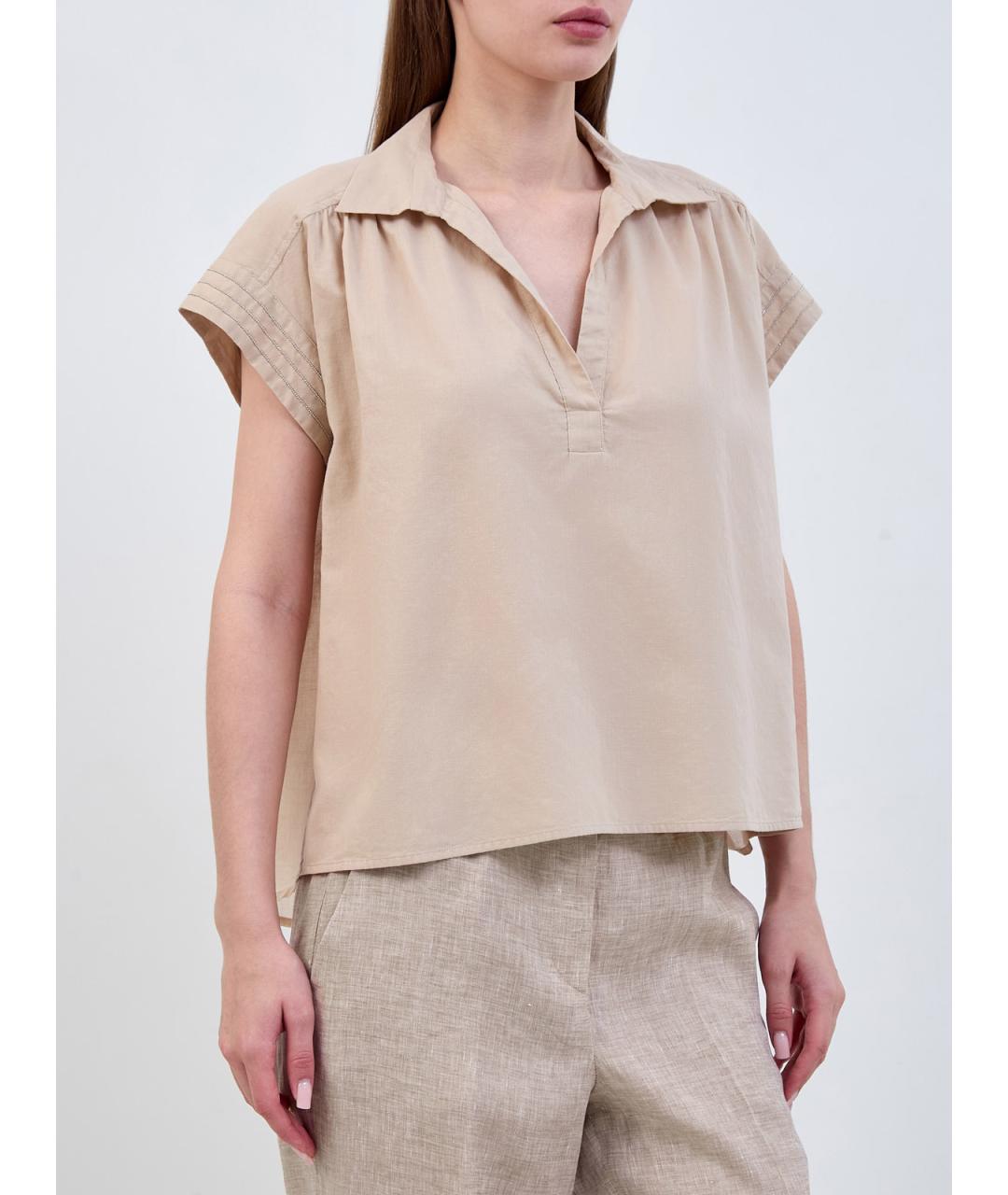 PESERICO Бежевая хлопковая рубашка, фото 3