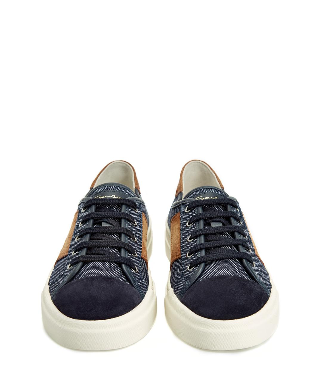 SANTONI Синие текстильные низкие кроссовки / кеды, фото 5