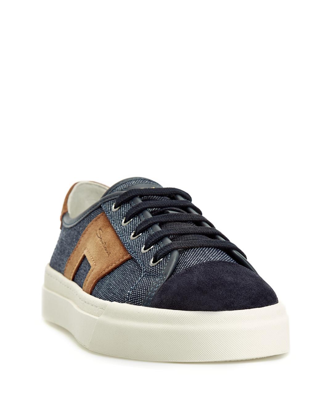 SANTONI Синие текстильные низкие кроссовки / кеды, фото 3