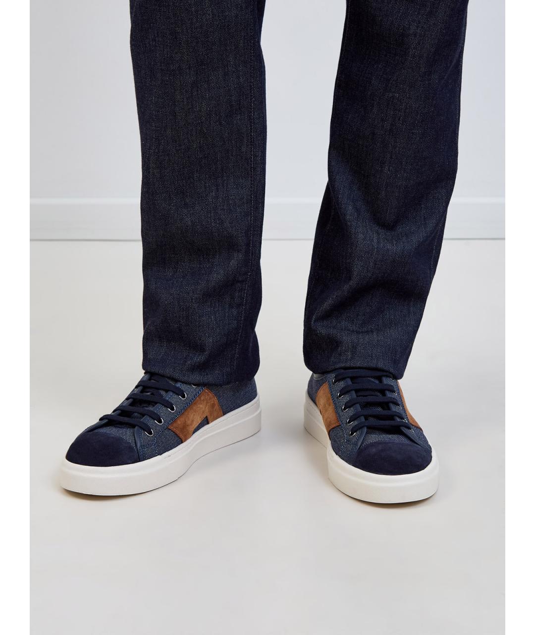 SANTONI Синие текстильные низкие кроссовки / кеды, фото 2