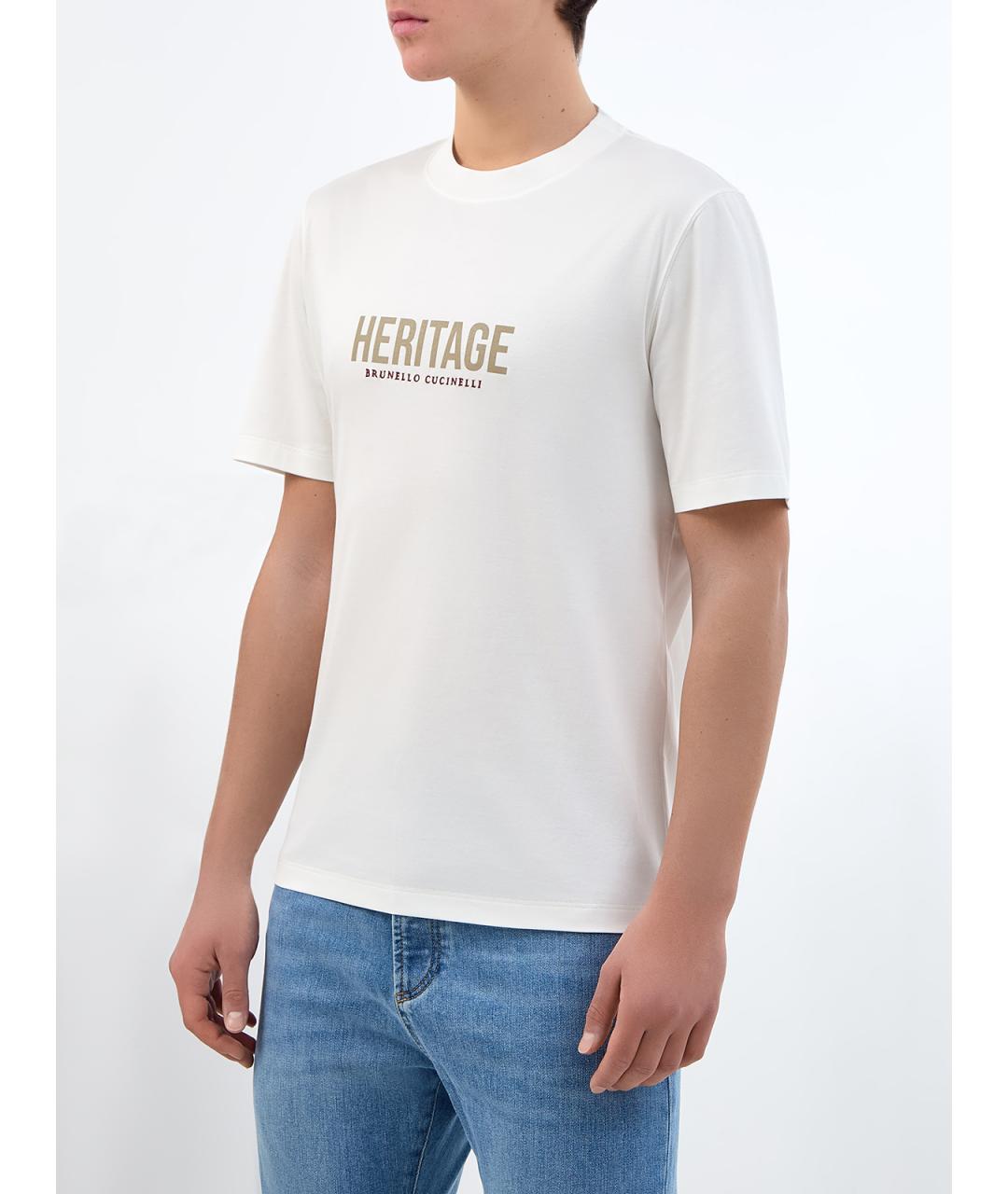 BRUNELLO CUCINELLI Белая хлопковая футболка, фото 3