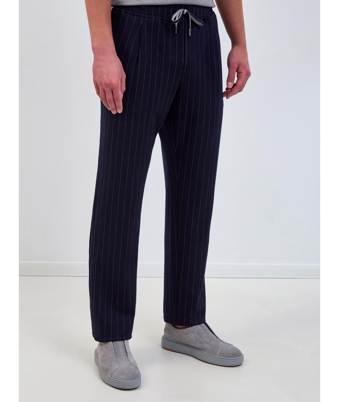 CAPOBIANCO Темно-синие шерстяные повседневные брюки, фото 3