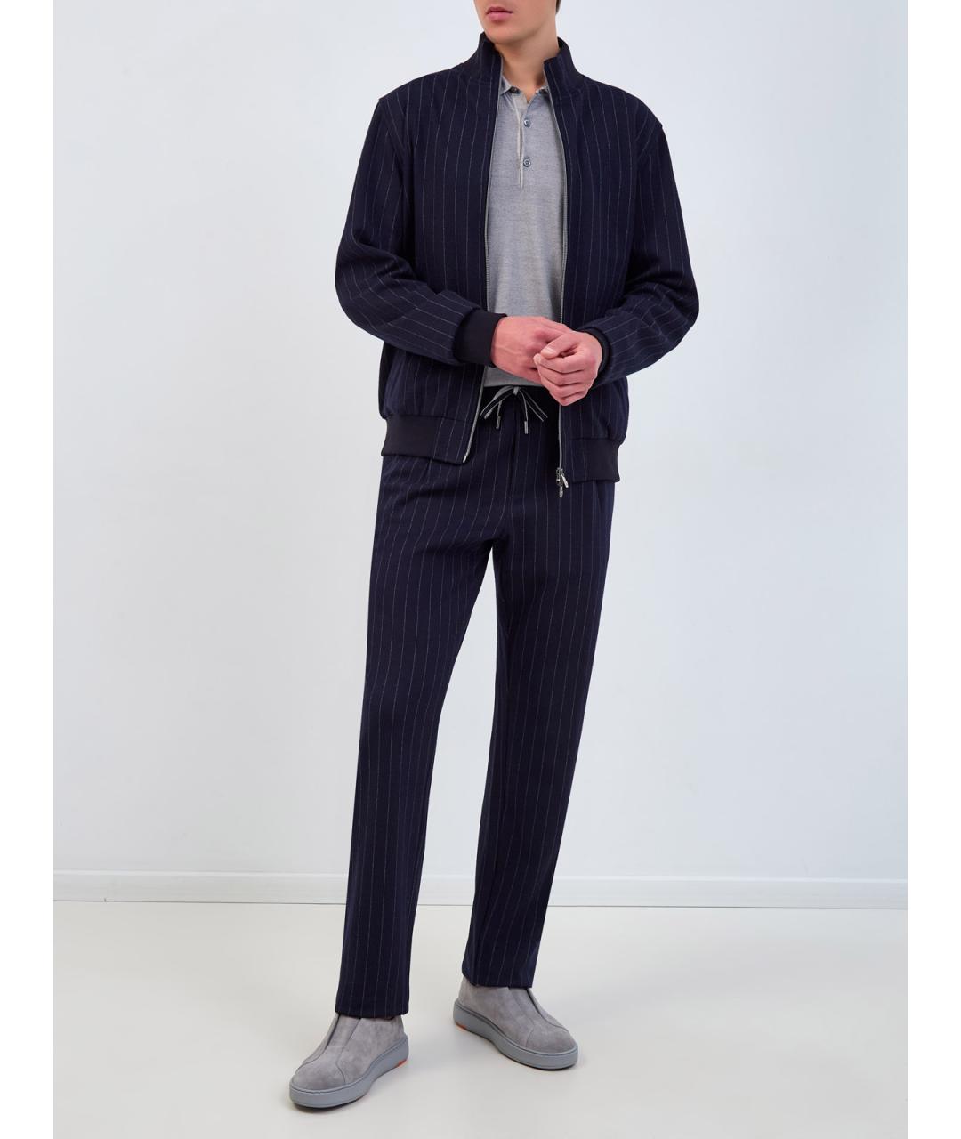 CAPOBIANCO Темно-синие шерстяные повседневные брюки, фото 2