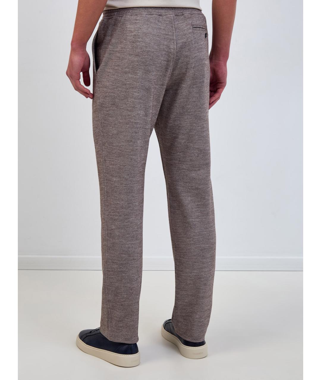 CAPOBIANCO Коричневые шерстяные повседневные брюки, фото 4