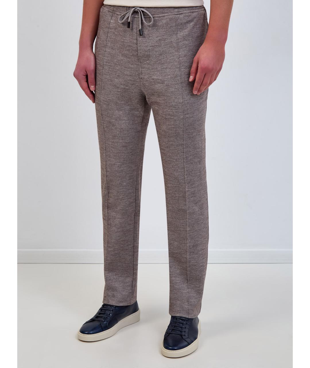 CAPOBIANCO Коричневые шерстяные повседневные брюки, фото 3